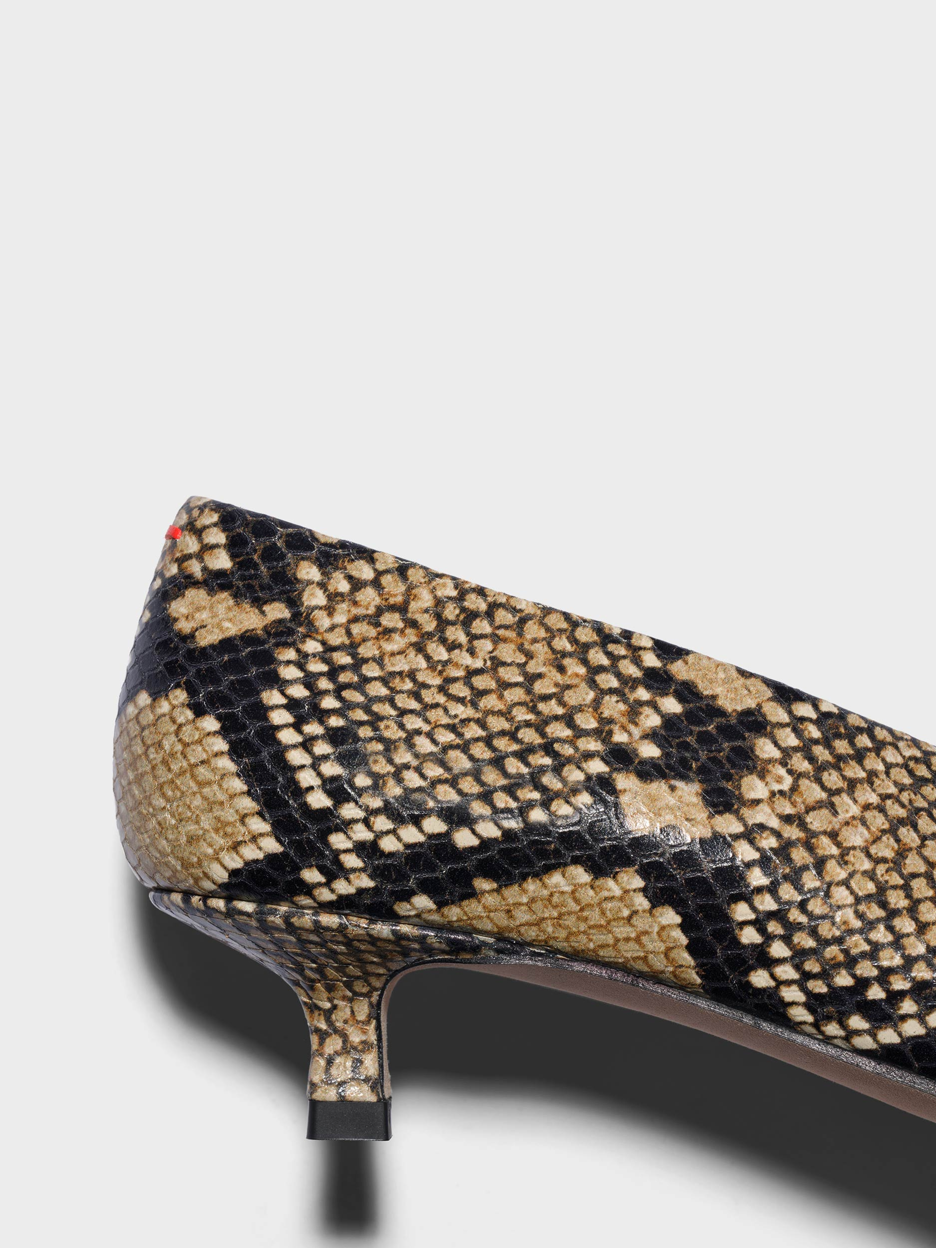 Aeyde | Clara Pointed-Toe Pumps Leather Pumps for Women | Hazelnut Snake | Pointed Toe | Low Heel | Heel Details