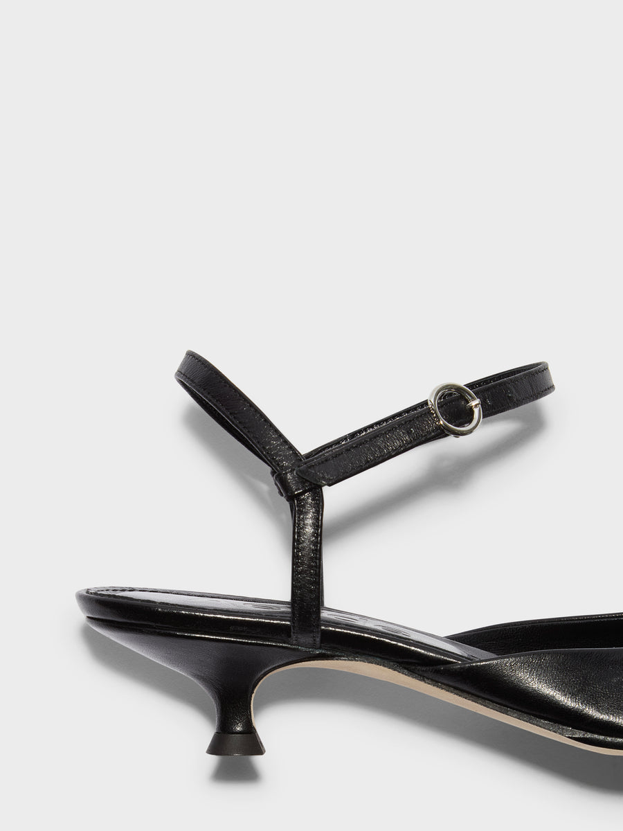 Aeyde | Colette Leather Pumps for Women | Black Nappa | Pointed Toe | Mid Heel | Heel Details
