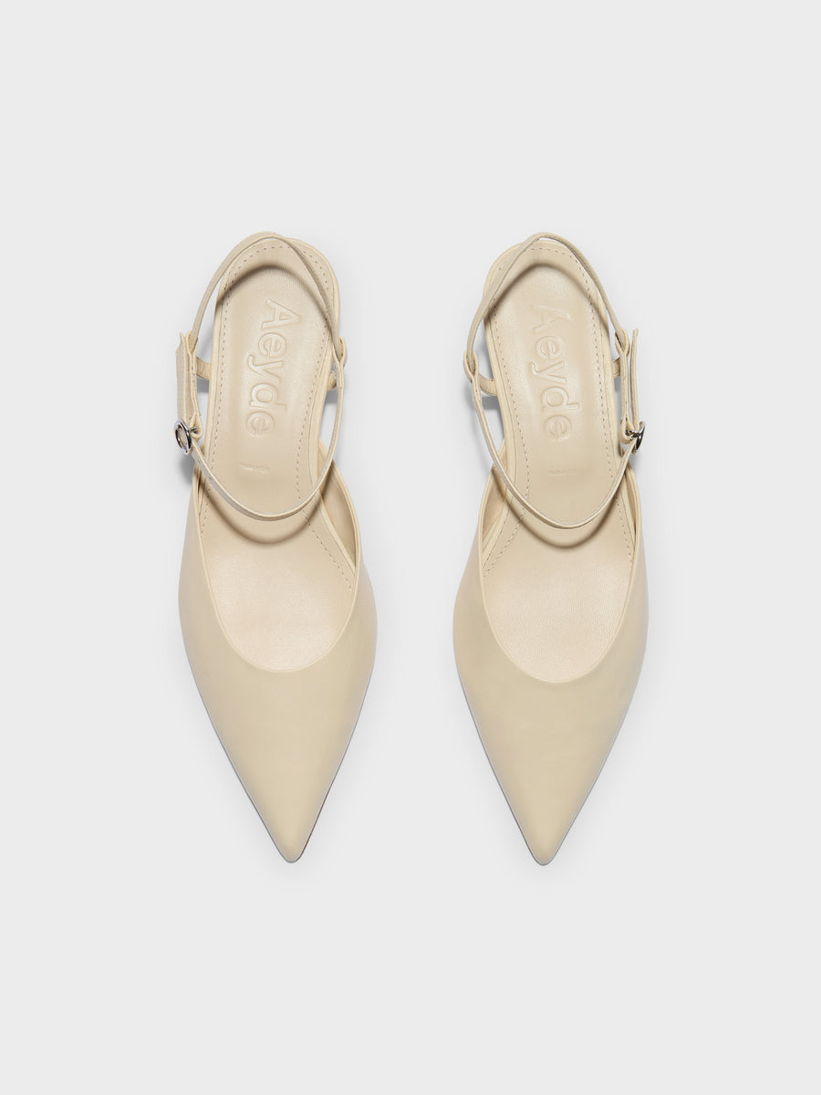 Aeyde | Colette Leather Pumps for Women | Creamy Nappa | Pointed Toe | Mid Heel | Front View