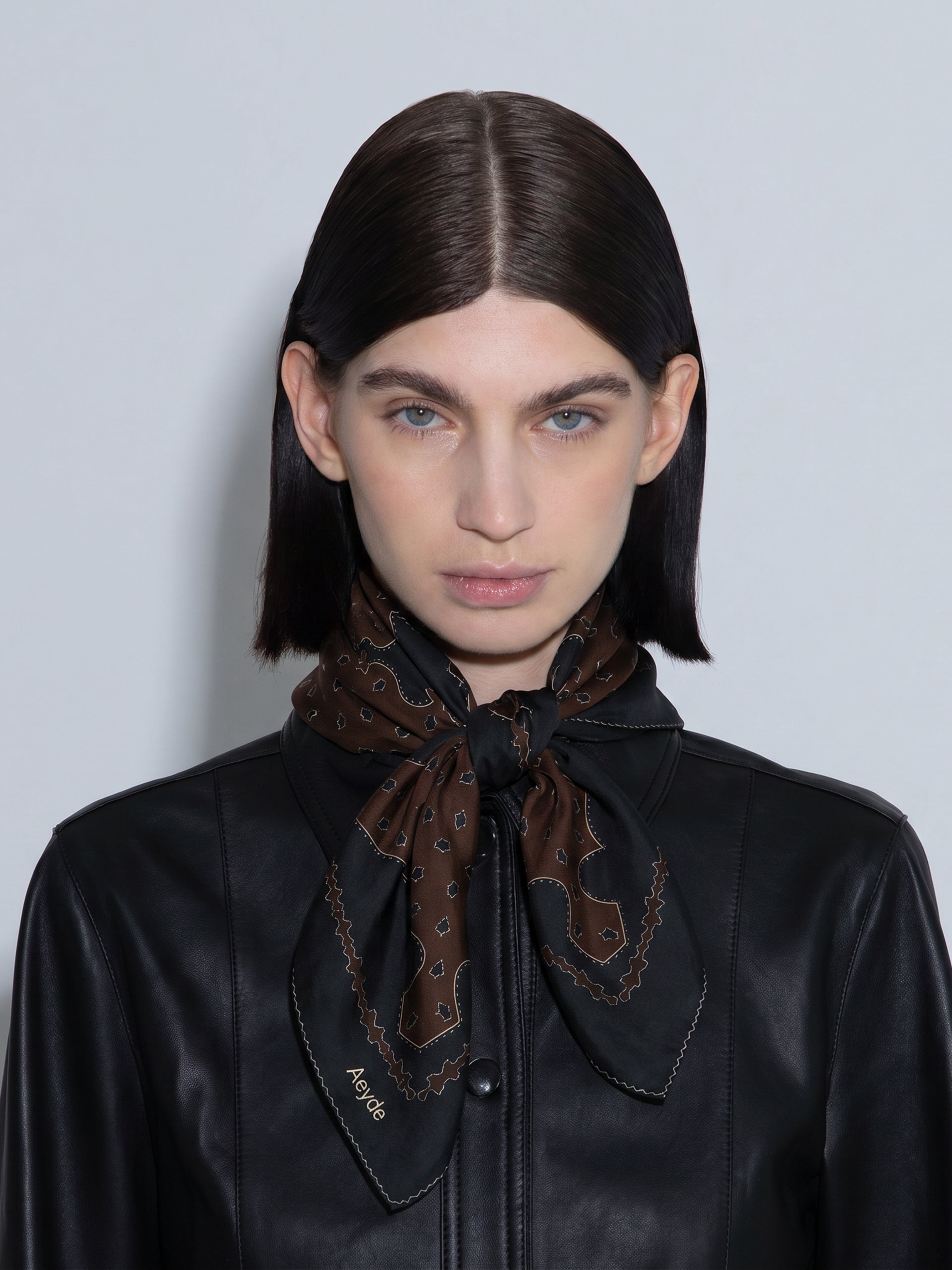 Aeyde | Dakota Cotton Scarves for Women | Black/Moka Cotton | Luxury Materials | Handmade in Italy | How to Style