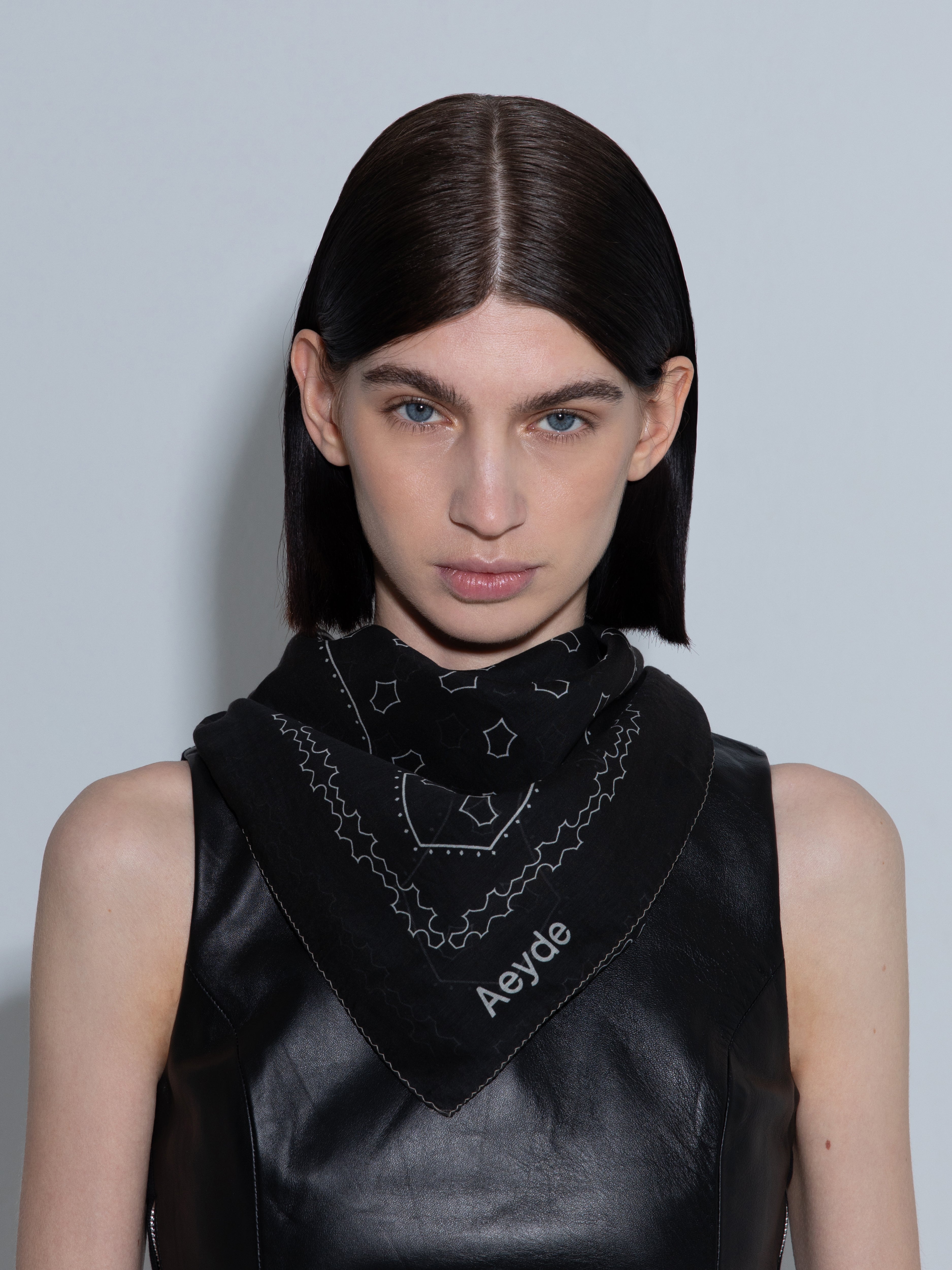 Aeyde | Dallas Printed Cotton and Silk Scarf Scarves for Women | Black Cotton/Silk | Luxury Materials | Handmade in Italy | How to Style