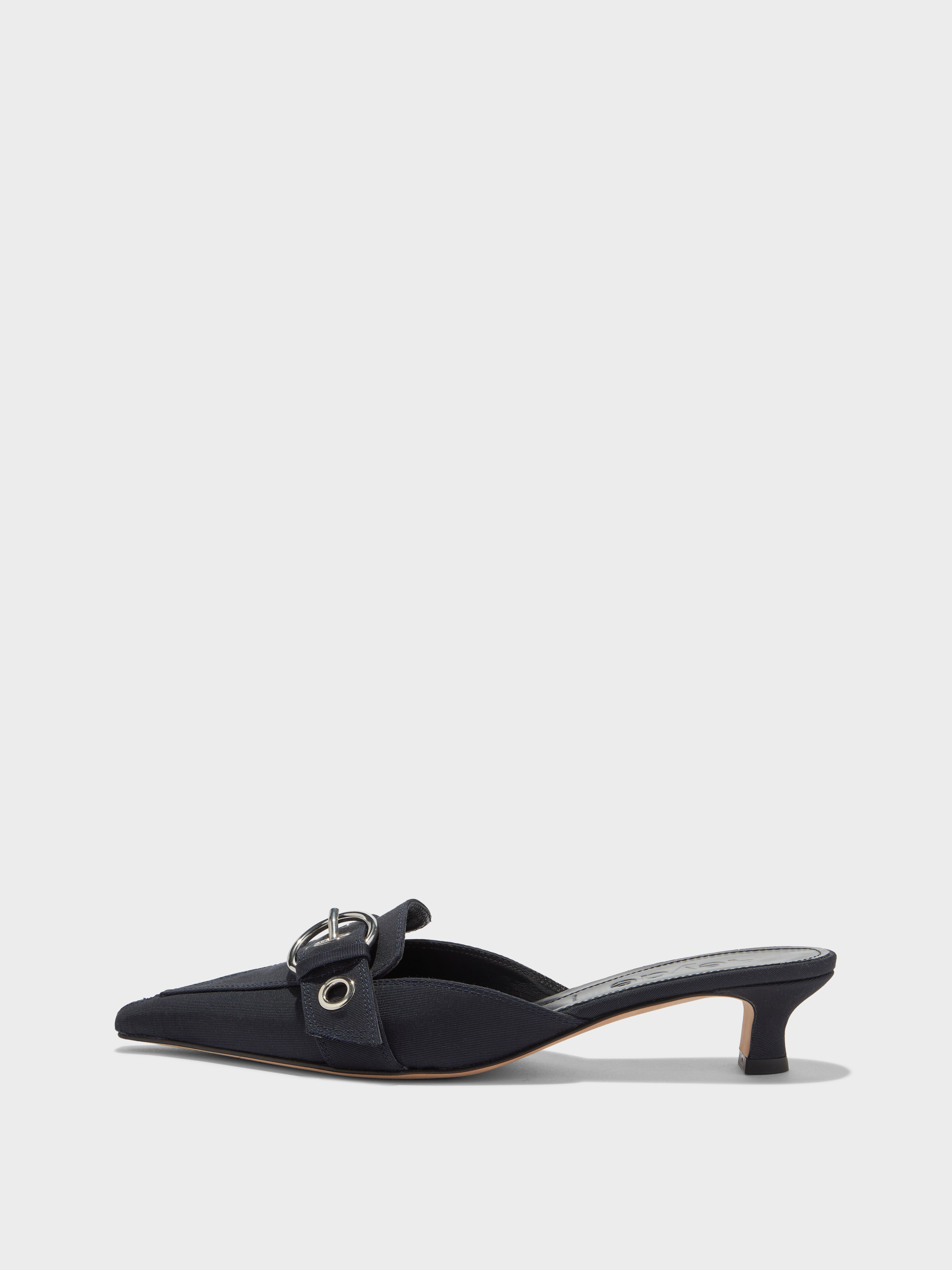 Aeyde | Danielle Grosgrain Mules Leather Pumps for Women | Navy Grosgrain | Pointed Toe | Low Heel | Side View