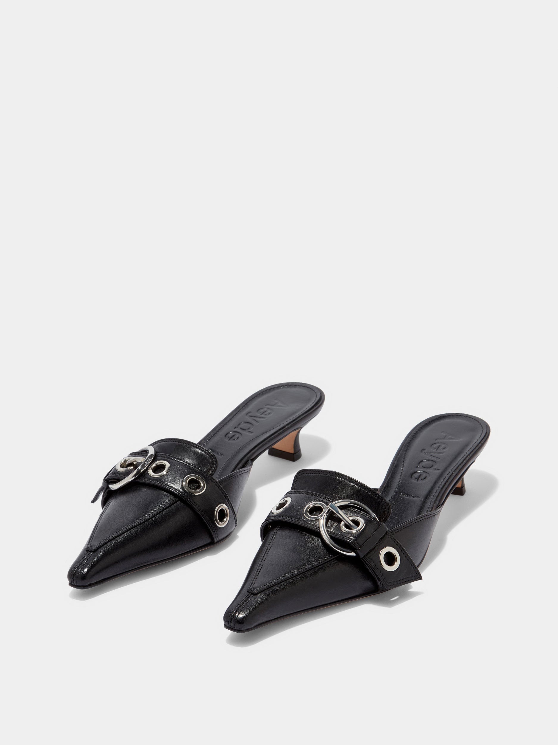 Aeyde | Danielle Leather Pumps for Women | Black Nappa | Pointed Toe | Low Heel | On Feet