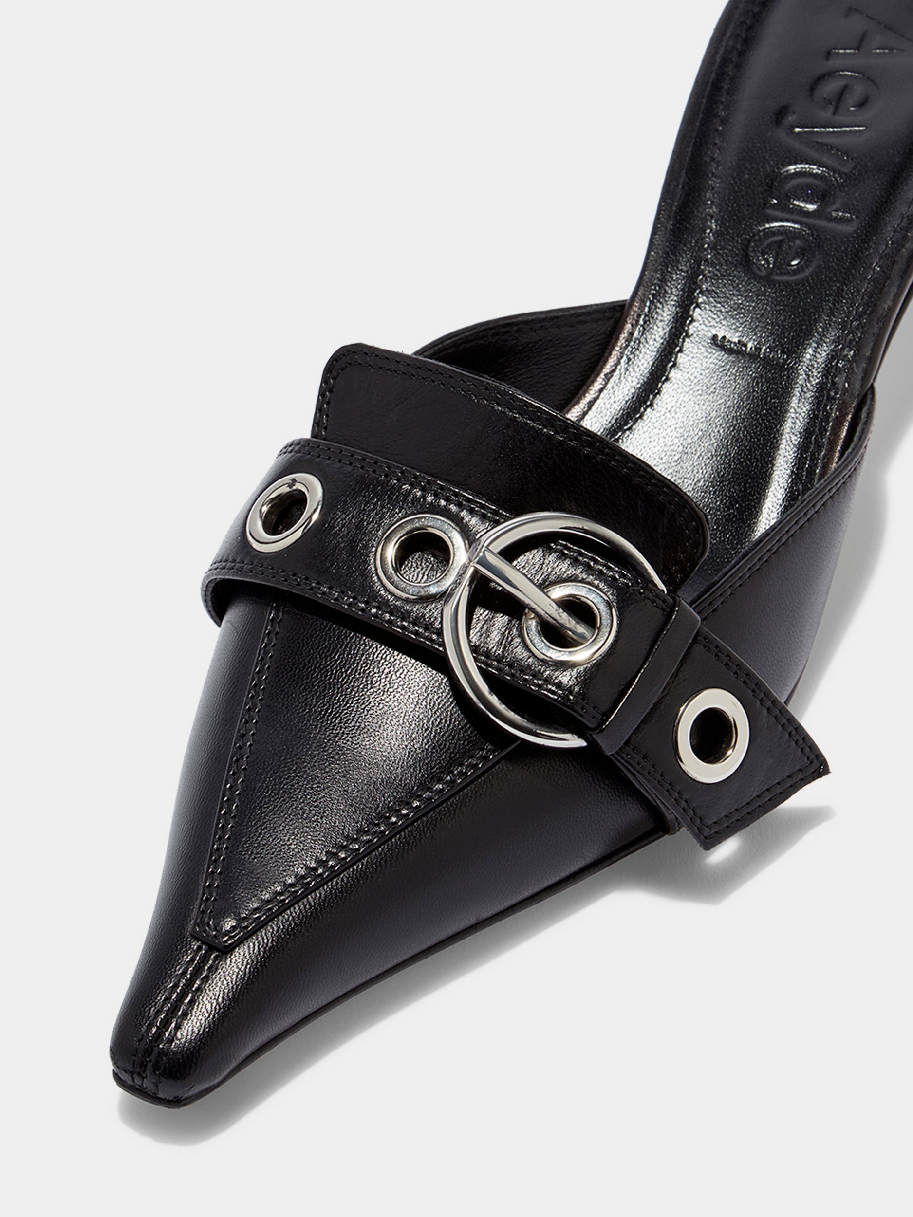 Aeyde | Danielle Leather Pumps for Women | Black Nappa | Pointed Toe | Low Heel | Heel Details