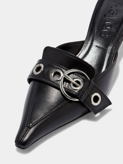 Aeyde | Danielle Leather Pumps for Women | Black Nappa | Pointed Toe | Low Heel | Heel Details