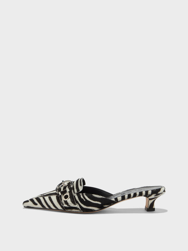 Aeyde | Danielle Leather Pumps for Women | Creamy Ponyhair | Pointed Toe | Low Heel | Side View [x=50,y=85]