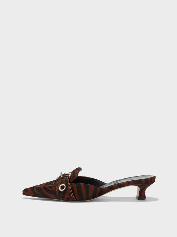 Aeyde | Danielle Leather Pumps for Women | Moka Ponyhair | Pointed Toe | Low Heel | Side View [x=50,y=85]