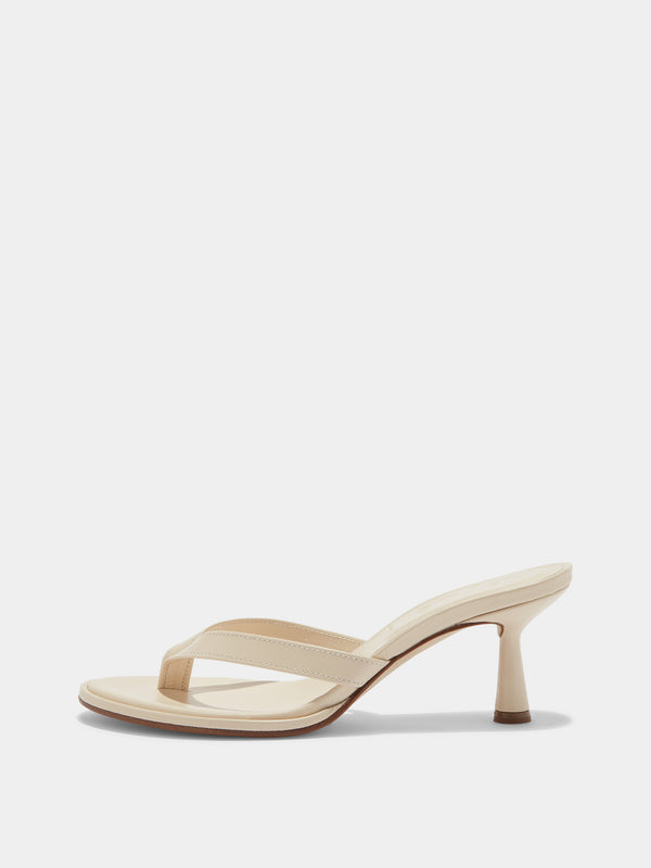 Aeyde | Daphne Leather Heeled Sandals for Women | Creamy Nappa | Round Toe | High Heel | Side View