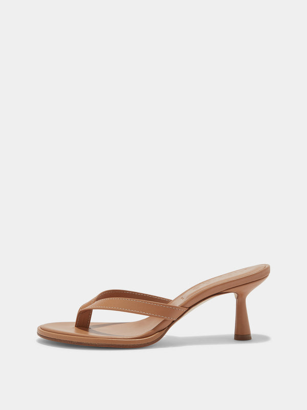 Aeyde | Daphne Leather Heeled Sandals for Women | Hazelnut Nappa | Round Toe | High Heel | Side View [x=50,y=85]