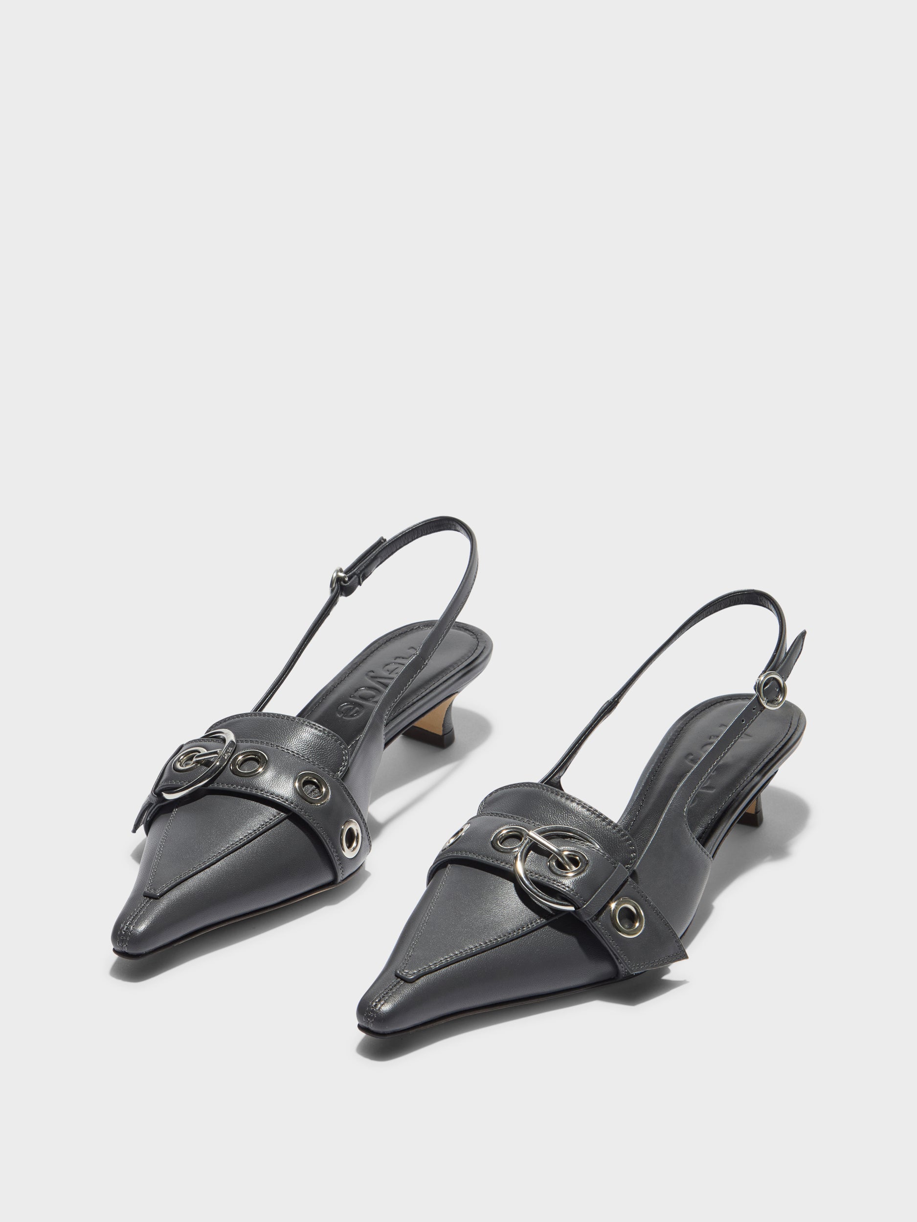 Aeyde | Davina Leather Pumps for Women | Charcoal Nappa | Pointed Toe | Low Heel | Luxury Materials | Handmade in Italy