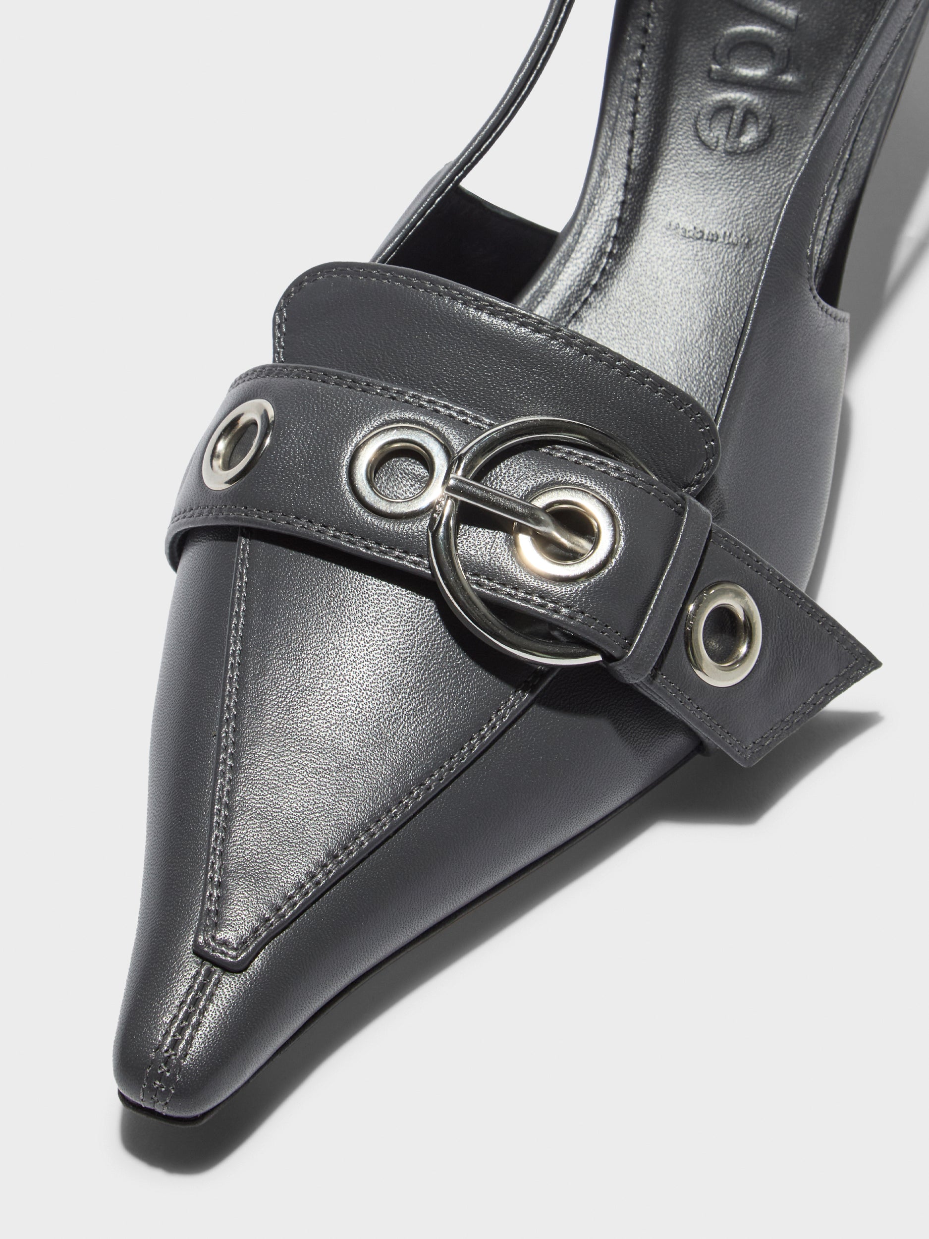 Aeyde | Davina Leather Pumps for Women | Charcoal Nappa | Pointed Toe | Low Heel | Front View
