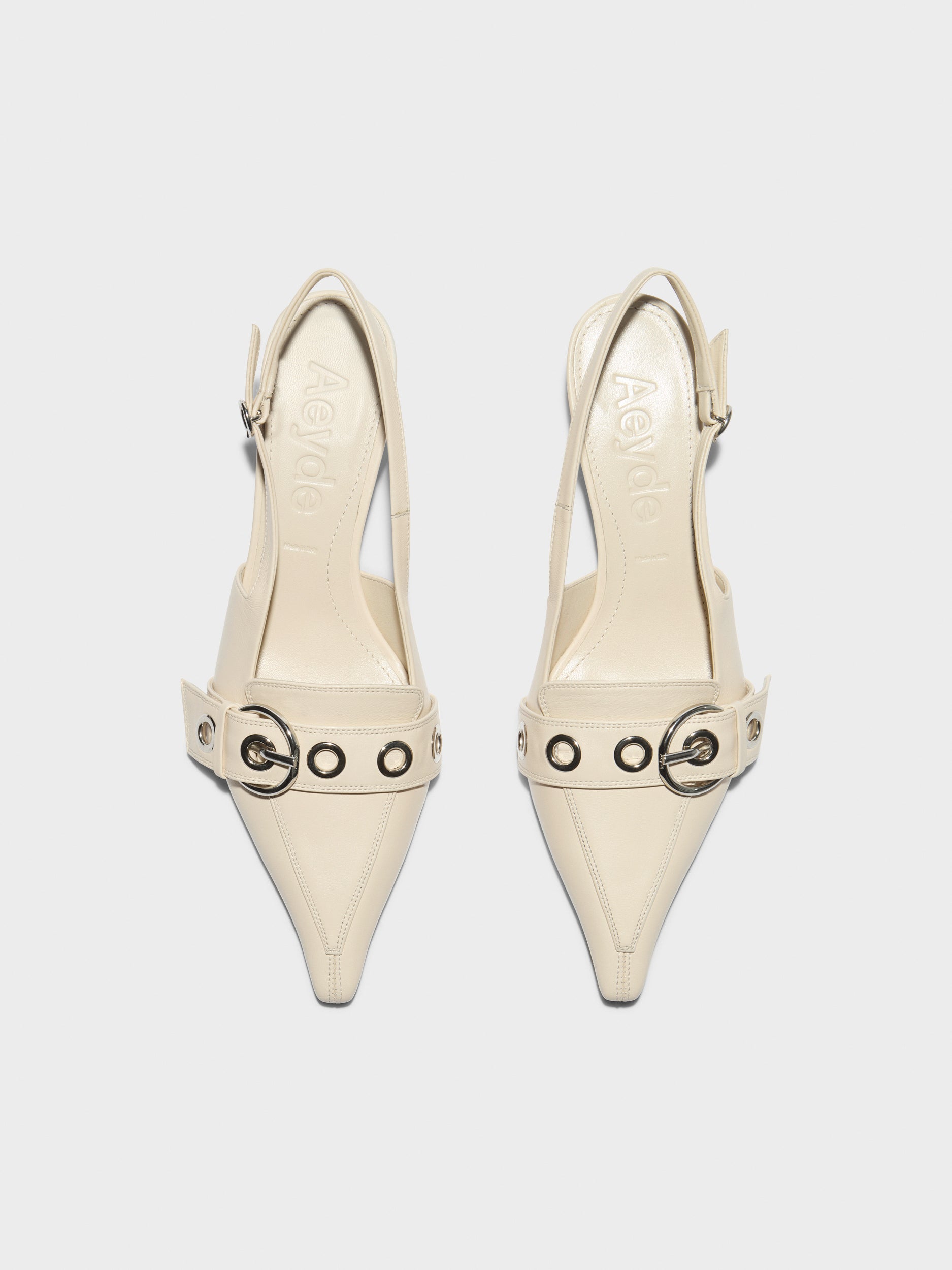 Aeyde | Davina Leather Pumps for Women | Creamy Nappa | Pointed Toe | Low Heel | Front View