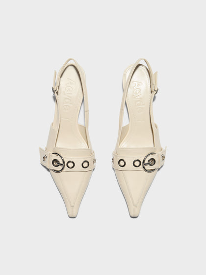 Aeyde | Davina Leather Pumps for Women | Creamy Nappa | Pointed Toe | Low Heel | Front View