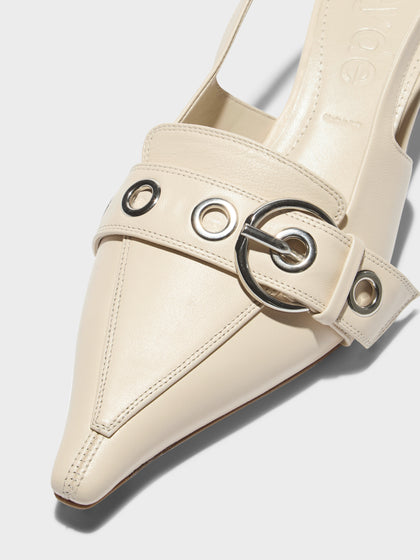 Aeyde | Davina Leather Pumps for Women | Creamy Nappa | Pointed Toe | Low Heel | Heel Details