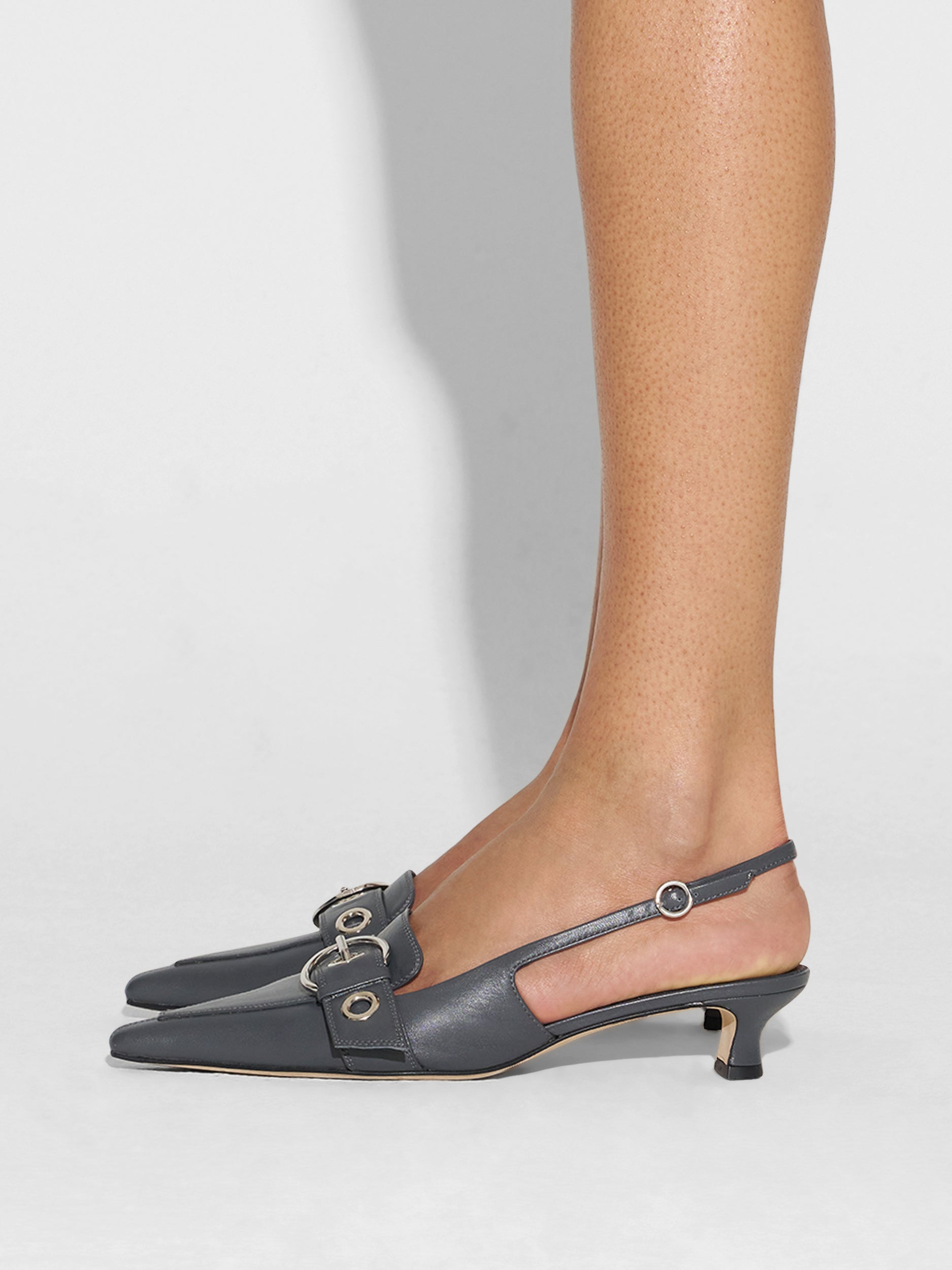 Aeyde | Davina Leather Pumps for Women | Charcoal Nappa | Pointed Toe | Low Heel | How to Style