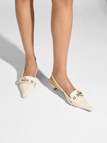 Aeyde | Davina Leather Pumps for Women | Creamy Nappa | Pointed Toe | Low Heel | On Feet