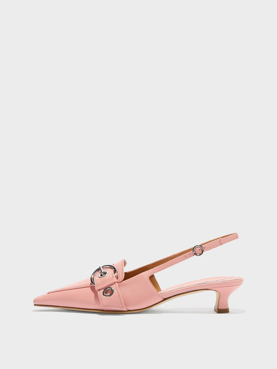 Aeyde | Davina Leather Pumps for Women | Dusty Pink Nappa | Pointed Toe | Mid Heel | Side View