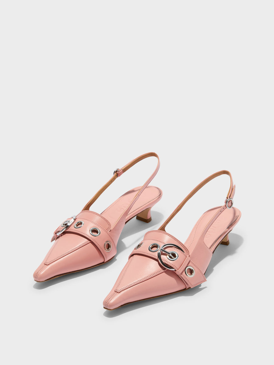 Aeyde | Davina Leather Pumps for Women | Dusty Pink Nappa | Pointed Toe | Mid Heel | Luxury Materials | Handmade in Italy