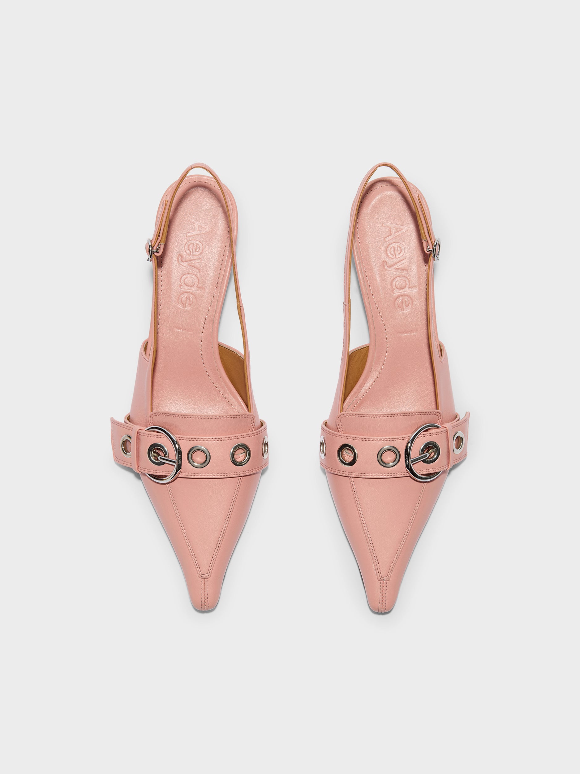 Aeyde | Davina Leather Pumps for Women | Dusty Pink Nappa | Pointed Toe | Mid Heel | Front View