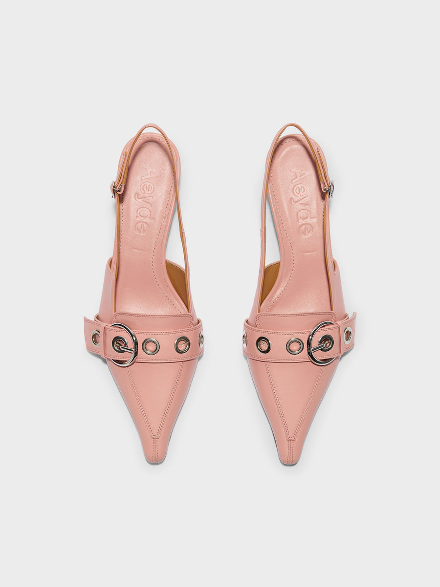 Aeyde | Davina Leather Pumps for Women | Dusty Pink Nappa | Pointed Toe | Mid Heel | Front View
