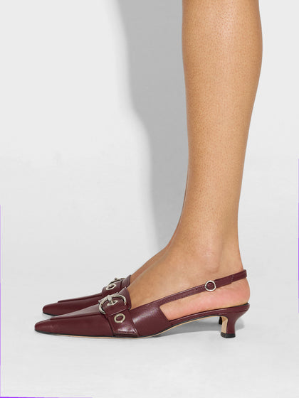 Aeyde | Davina Leather Pumps for Women | Port Nappa | Pointed Toe | Low Heel | How to Style