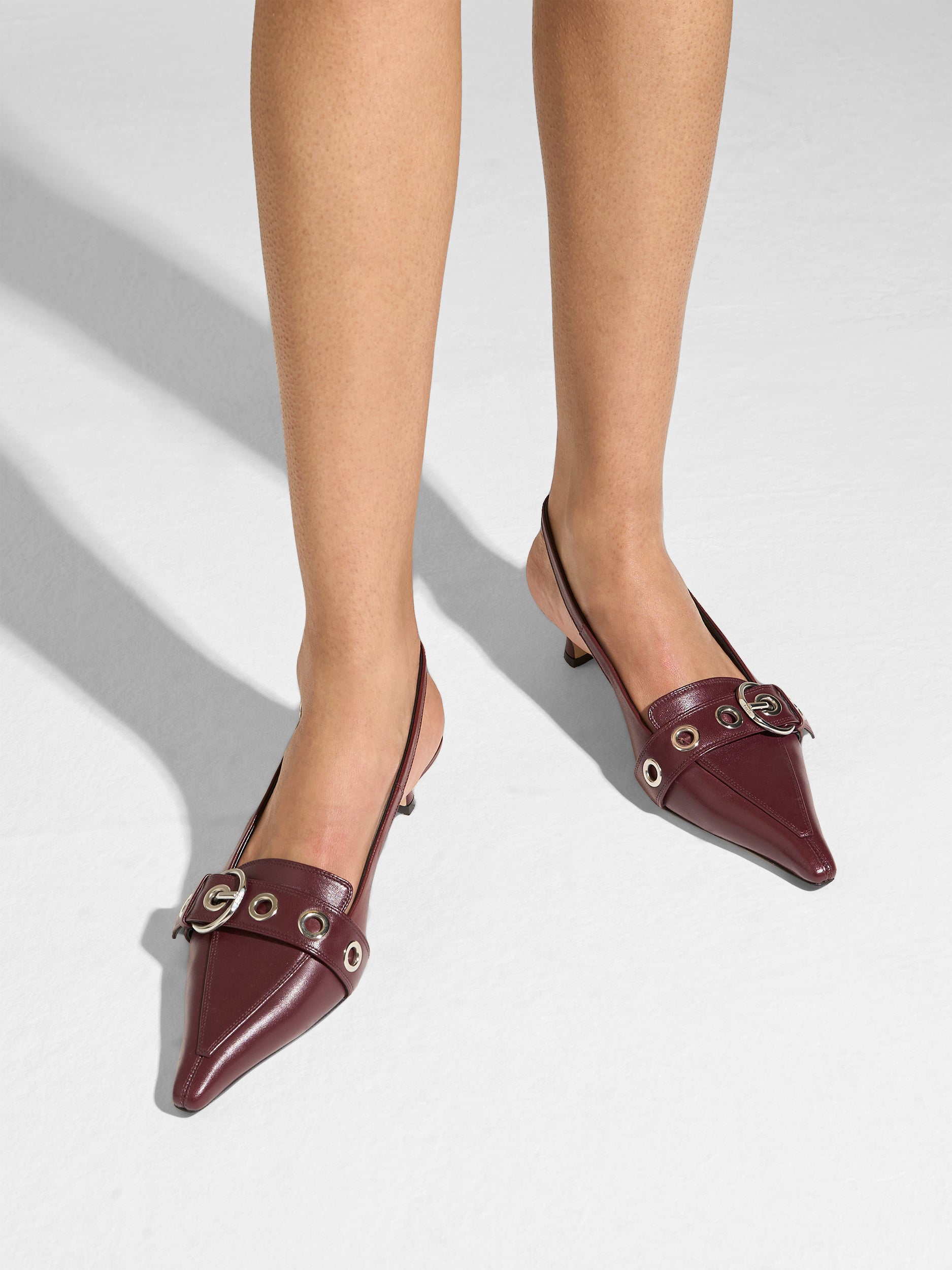 Aeyde | Davina Leather Pumps for Women | Port Nappa | Pointed Toe | Low Heel | On Feet