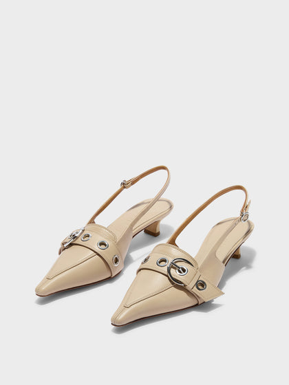 Aeyde | Davina Leather Pumps for Women | Sand Nappa | Pointed Toe | Mid Heel | Luxury Materials | Handmade in Italy
