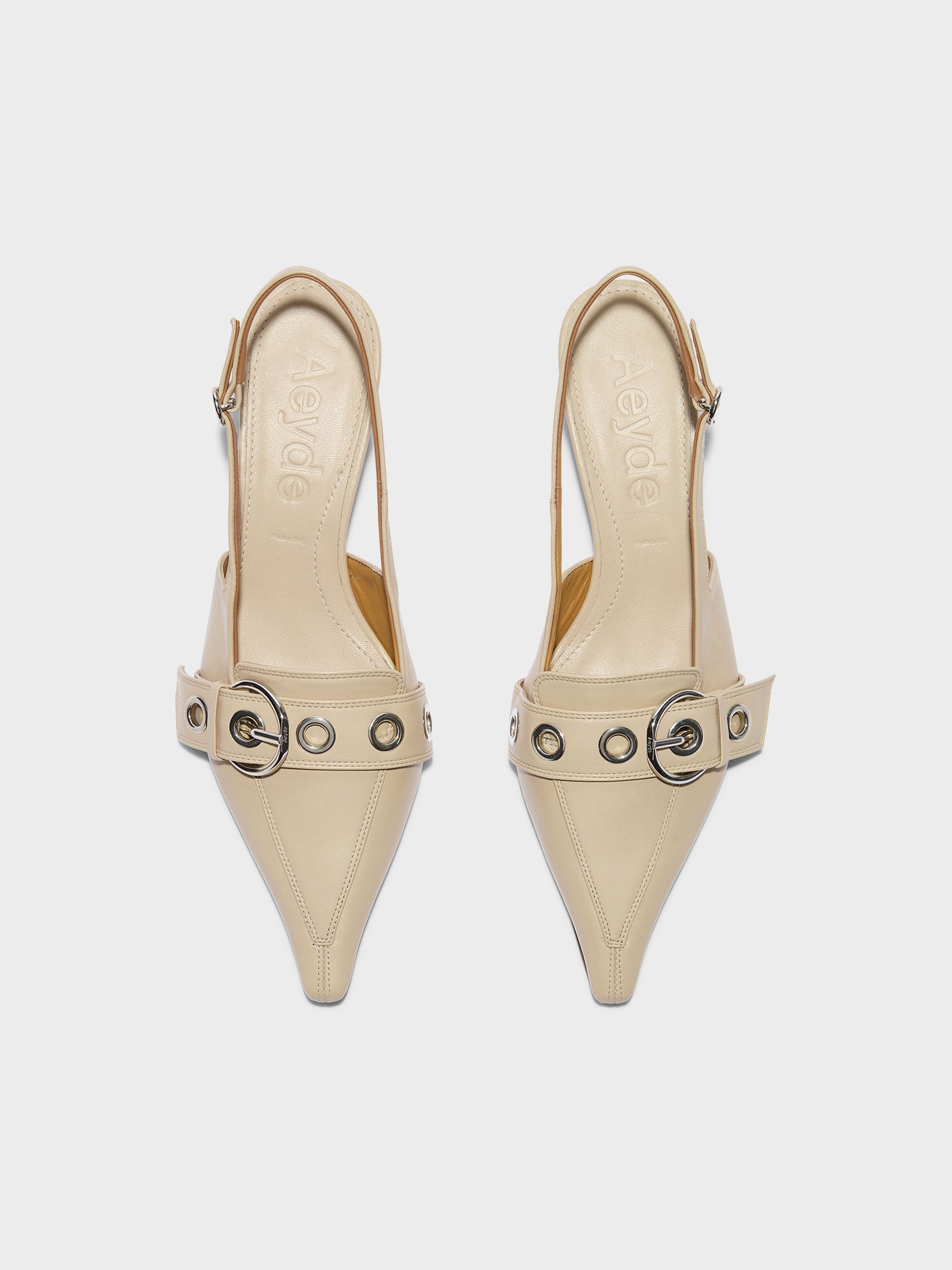 Aeyde | Davina Leather Pumps for Women | Sand Nappa | Pointed Toe | Mid Heel | Front View