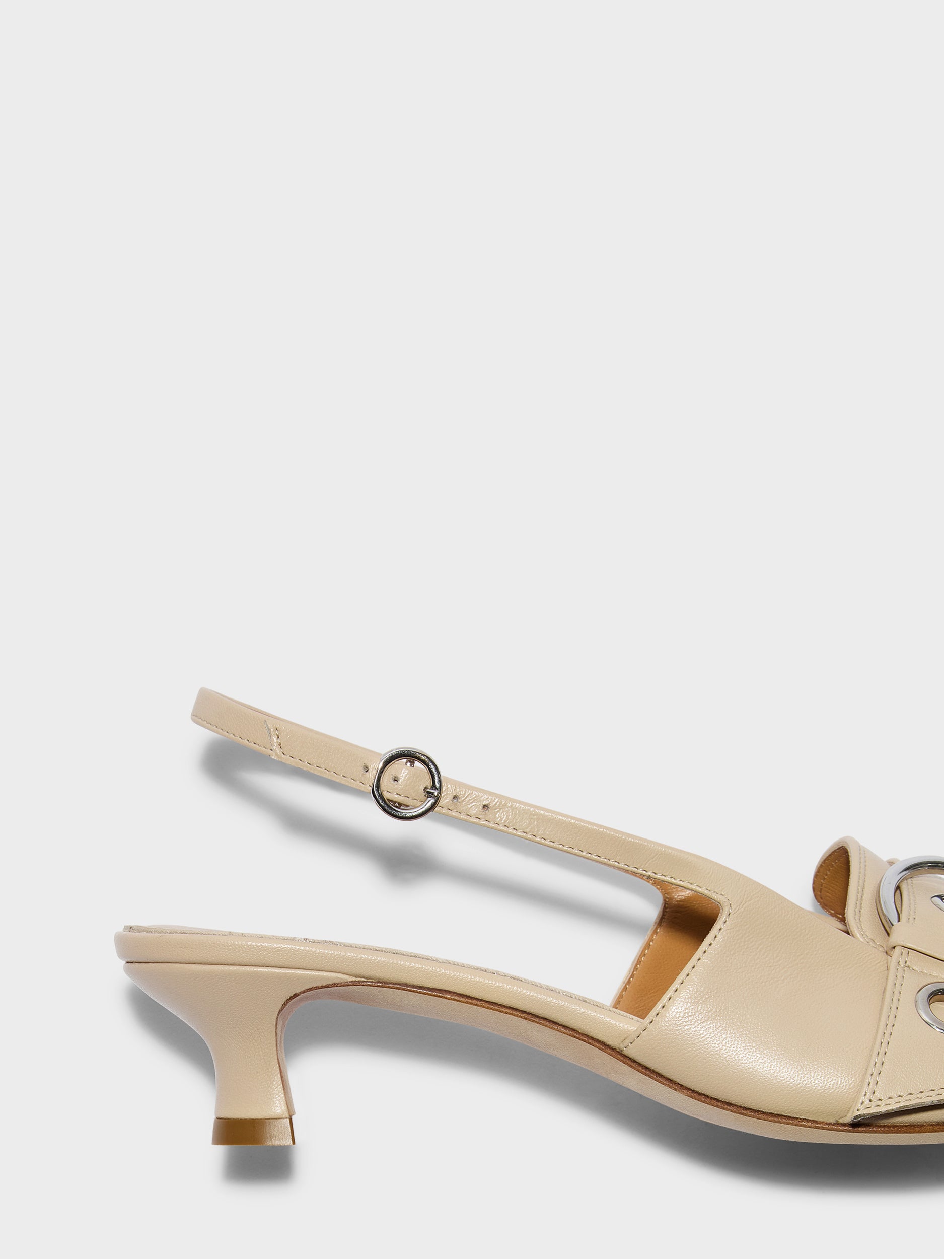 Aeyde | Davina Leather Pumps for Women | Sand Nappa | Pointed Toe | Mid Heel | Heel Details