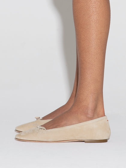 Aeyde | Delfina Leather Flats for Women | Latte Suede | Round Toe | Flat Heel | How to Style