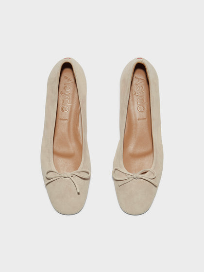 Aeyde | Delfina Suede Ballet Flats Leather Flats for Women | Peach Suede | Round Toe | Flat Heel | Front View