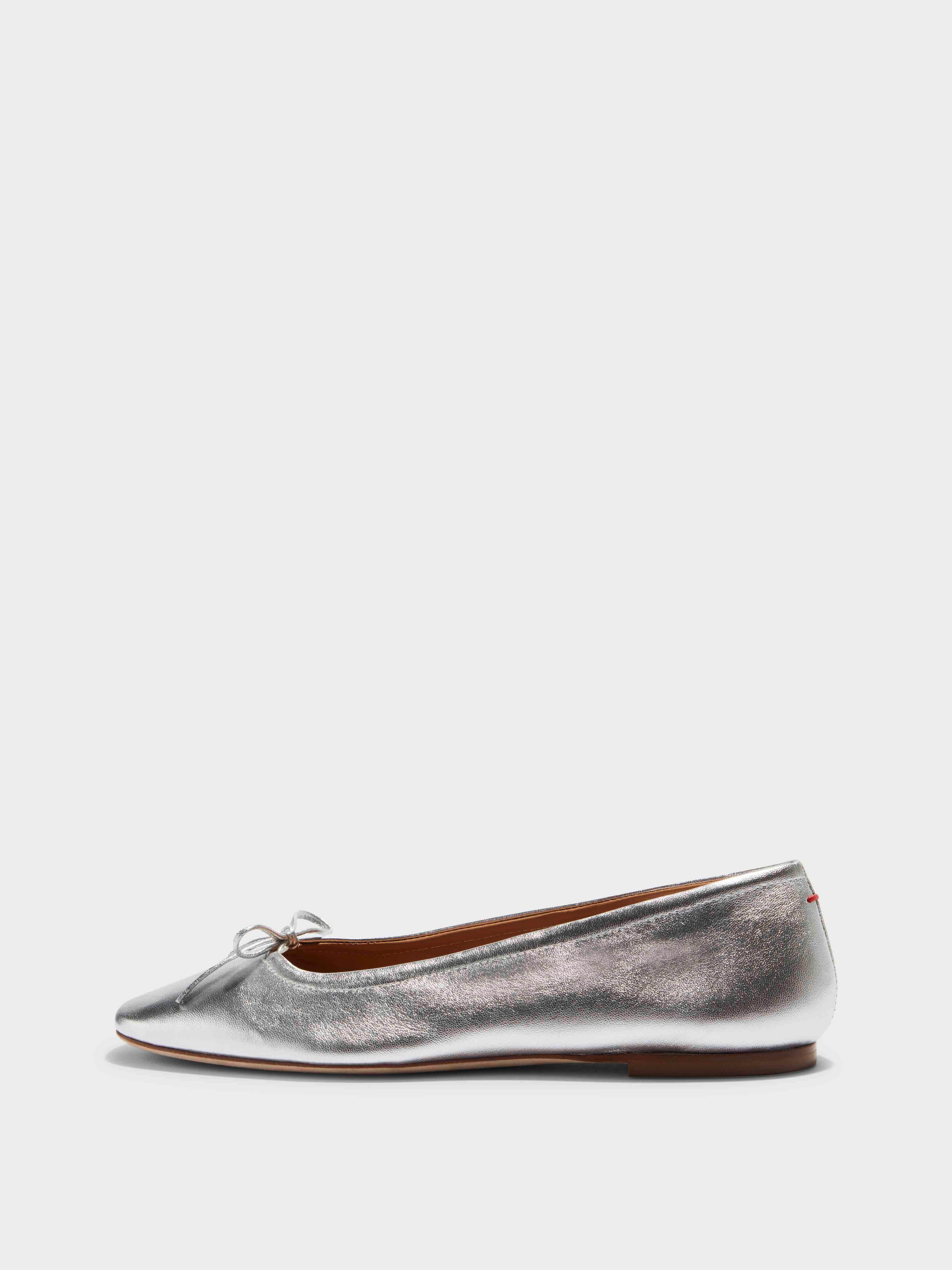 Aeyde | Delfina Leather Ballet Flats Leather Flats for Women | Silver Nappa | Round Toe | Flat Heel | Side View