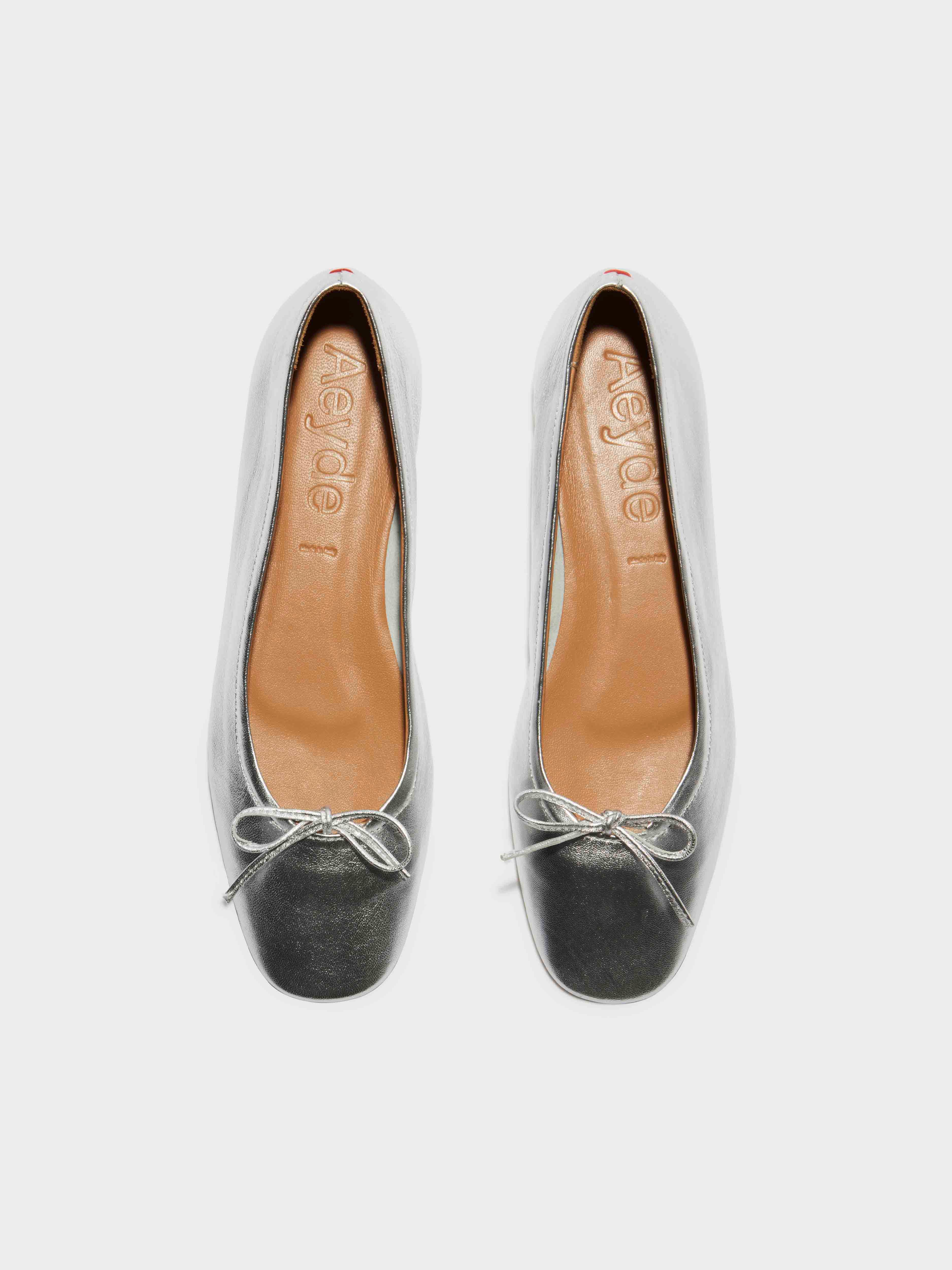 Aeyde | Delfina Leather Ballet Flats Leather Flats for Women | Silver Nappa | Round Toe | Flat Heel | Front View