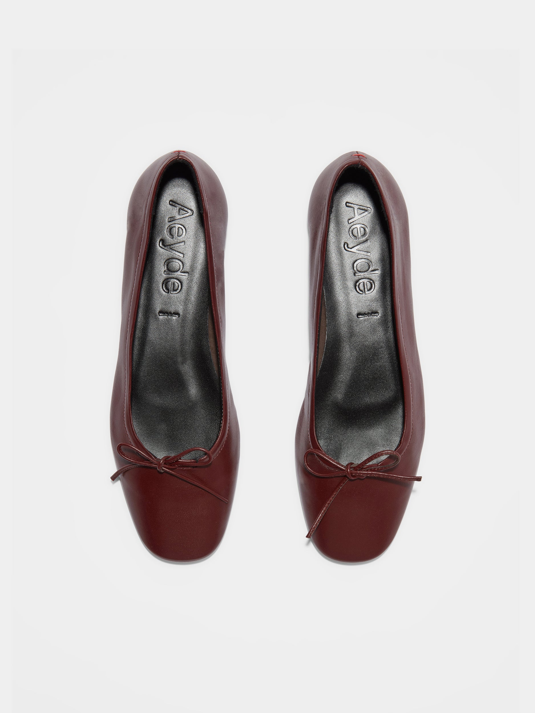 Aeyde | Delfina Leather Ballet Flats Leather Flats for Women | Port Nappa | Round Toe | Flat Heel | Front View