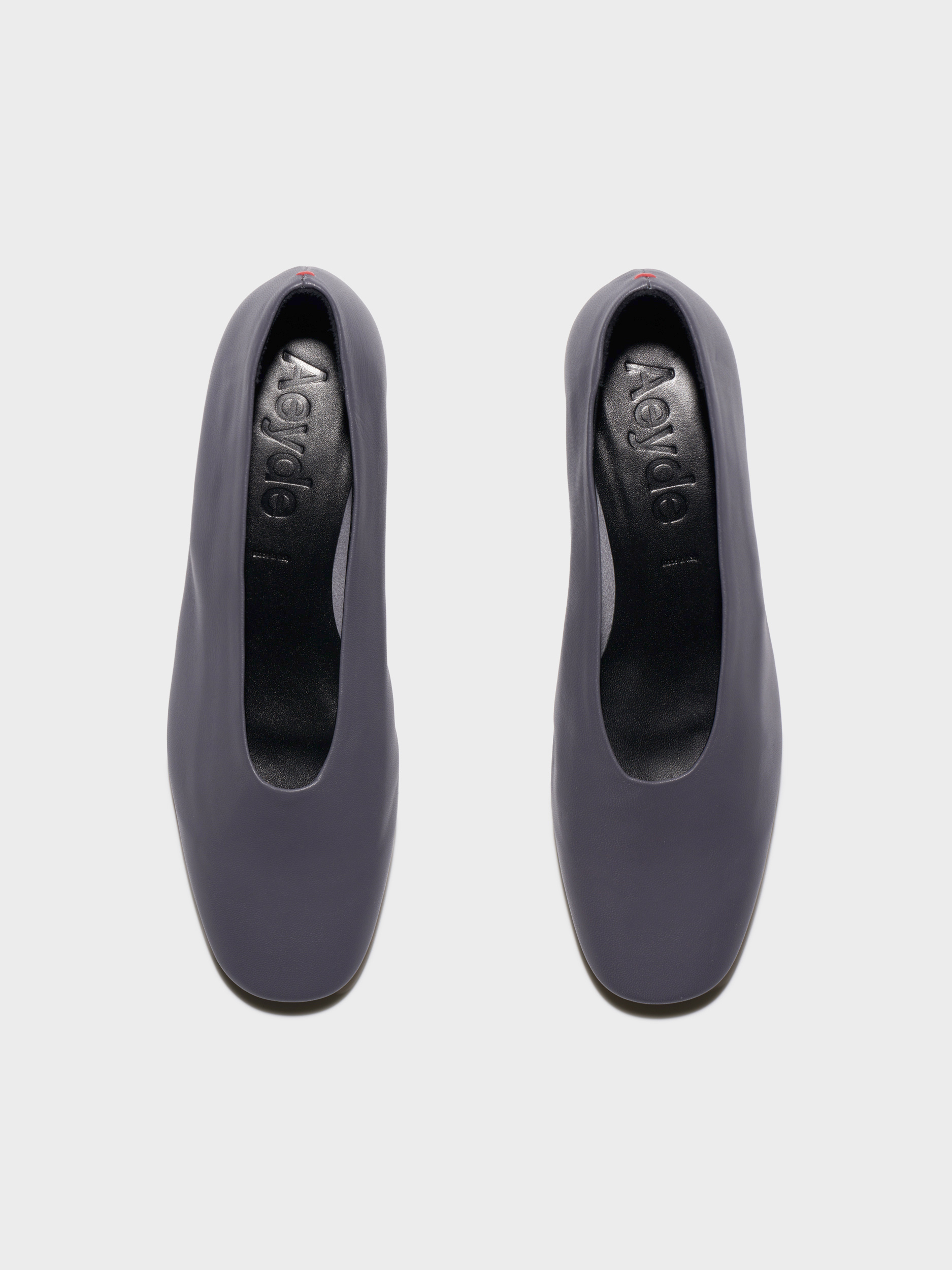 Aeyde | Delia Low-Heeled Ballet Pumps Leather Flats for Women | Dusty Purple Nappa | Round Toe | Low Heel | Front View