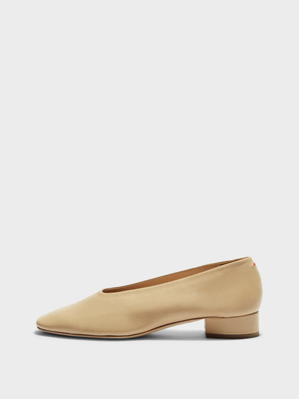 Aeyde | Delia Leather Flats for Women | Latte Nappa | Round Toe | Low Heel | Side View