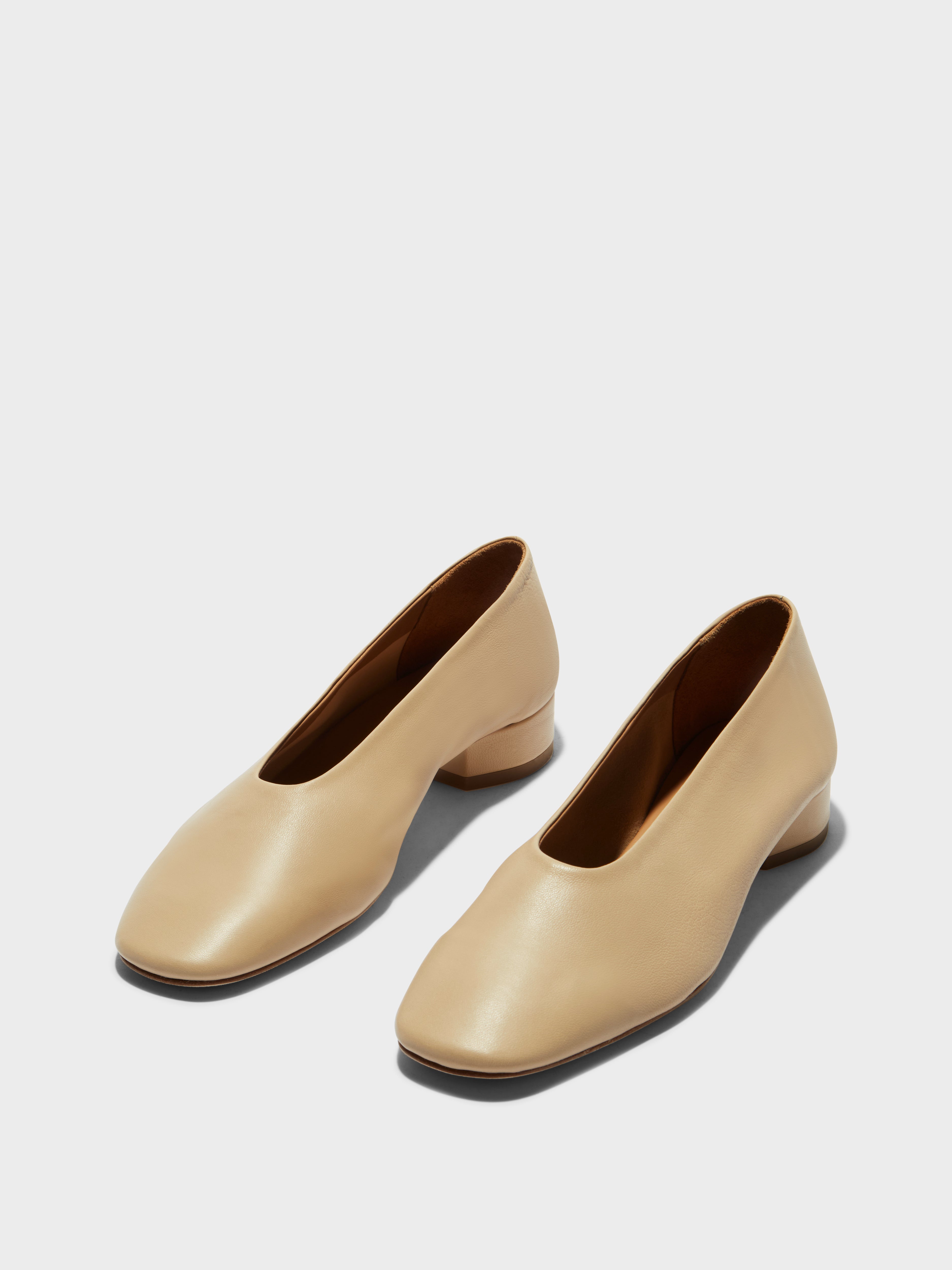 Aeyde | Delia Leather Flats for Women | Latte Nappa | Round Toe | Low Heel | On Feet