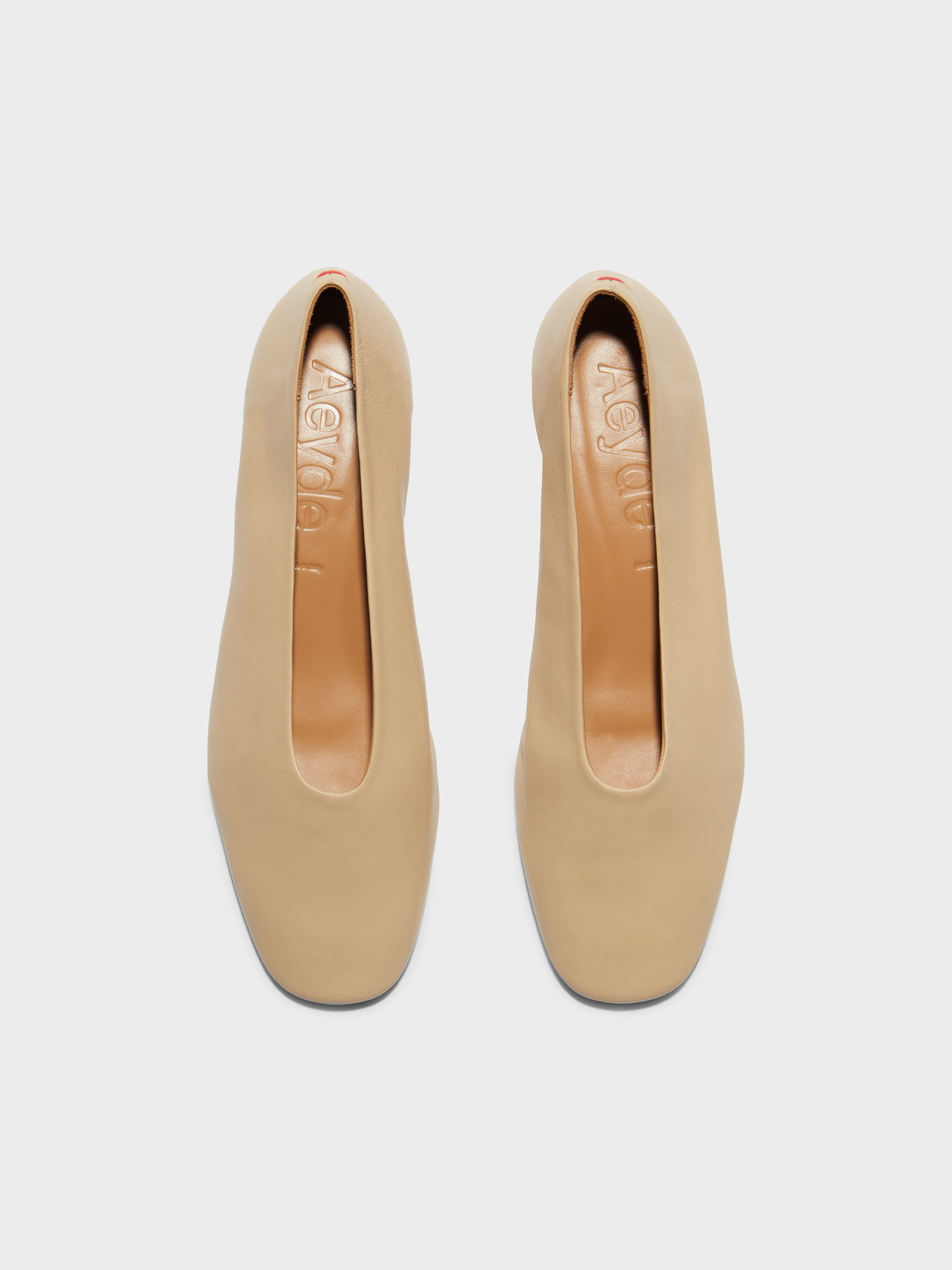 Aeyde | Delia Leather Flats for Women | Latte Nappa | Round Toe | Low Heel | Luxury Materials | Handmade in Italy