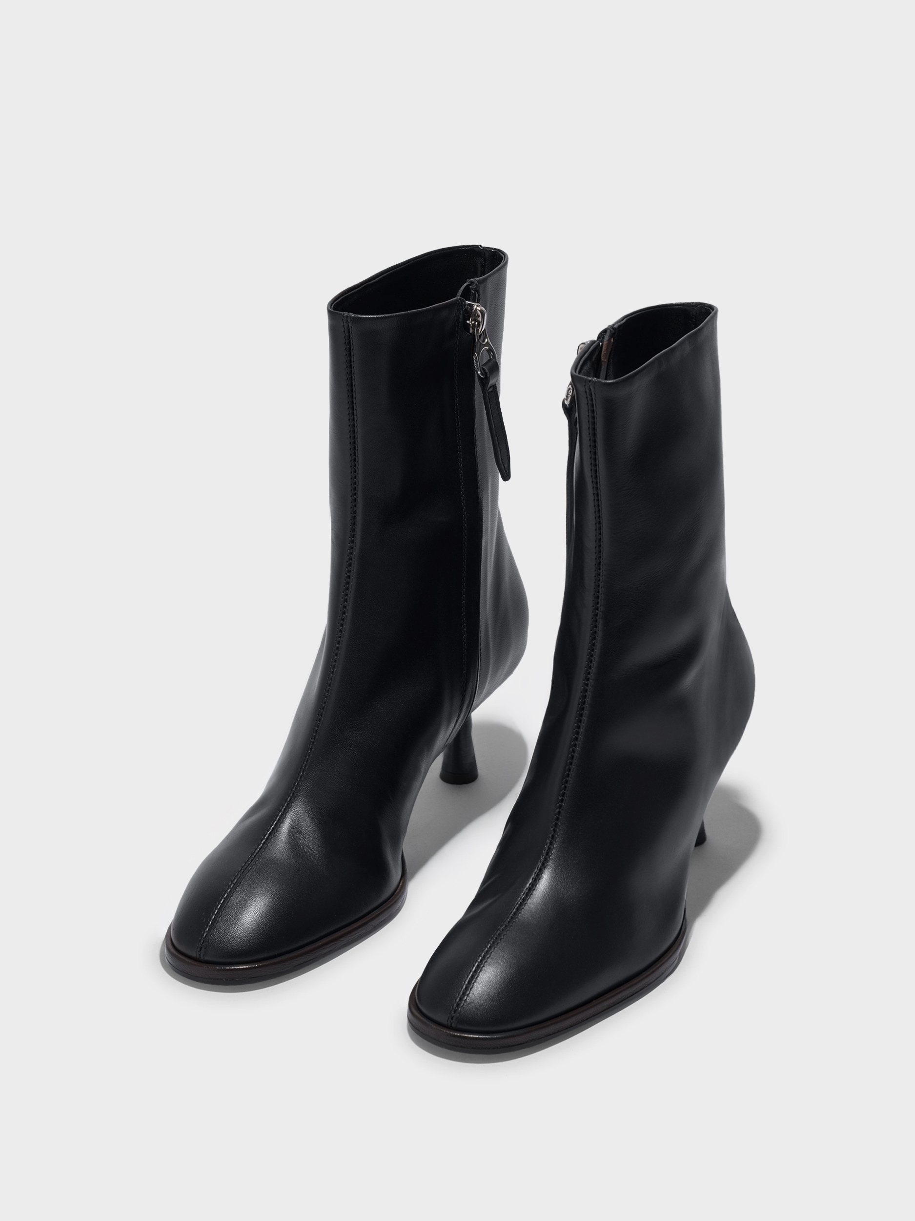 Aeyde | Dorothy Leather Ankle Boots Leather Ankle Boots for Women | Black Calf | Round Toe | Mid Heel | Luxury Materials | Handmade in Italy