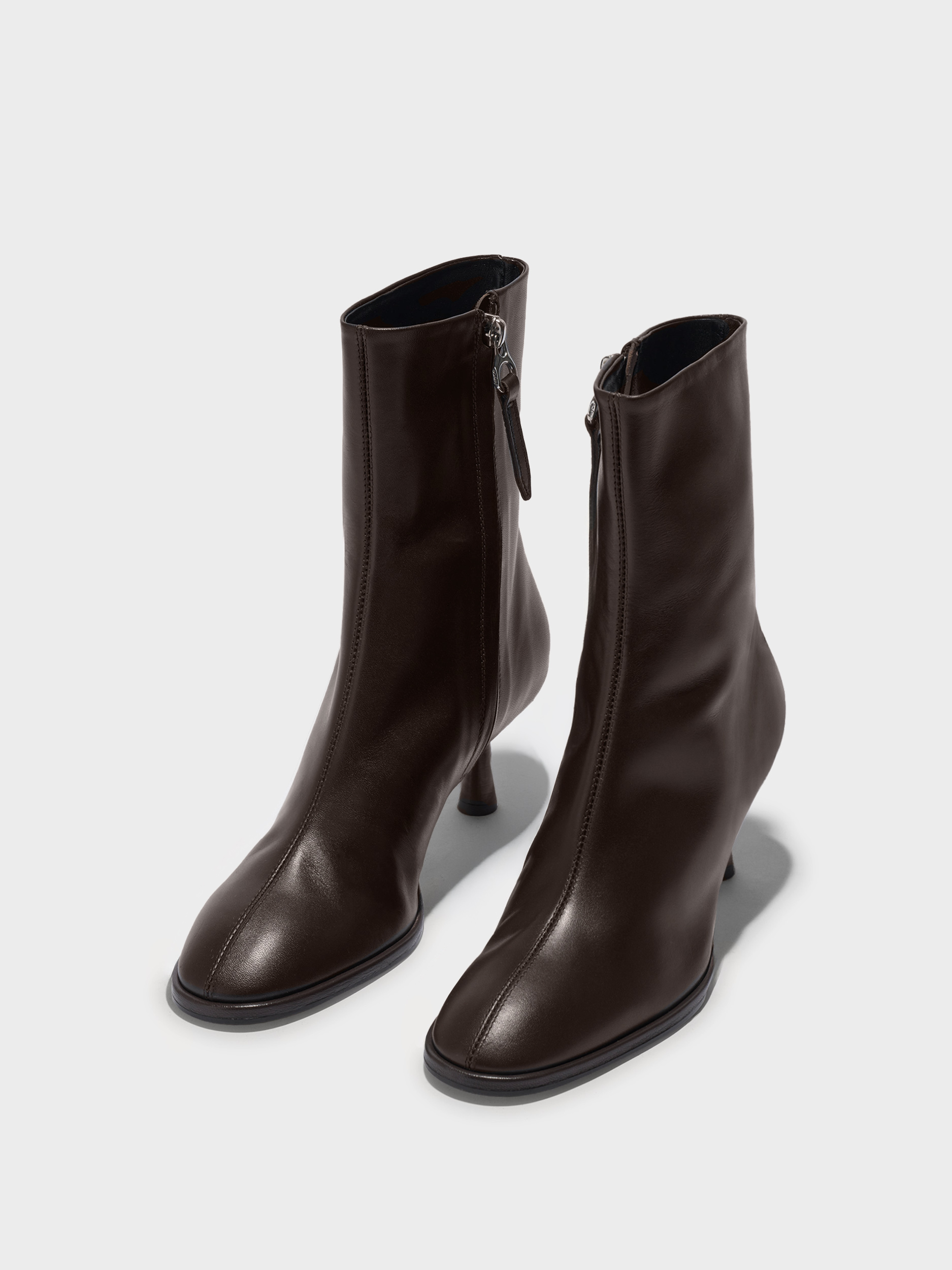 Aeyde | Dorothy Leather Ankle Boots Leather Ankle Boots for Women | Moka Calf | Round Toe | Mid Heel | Luxury Materials | Handmade in Italy