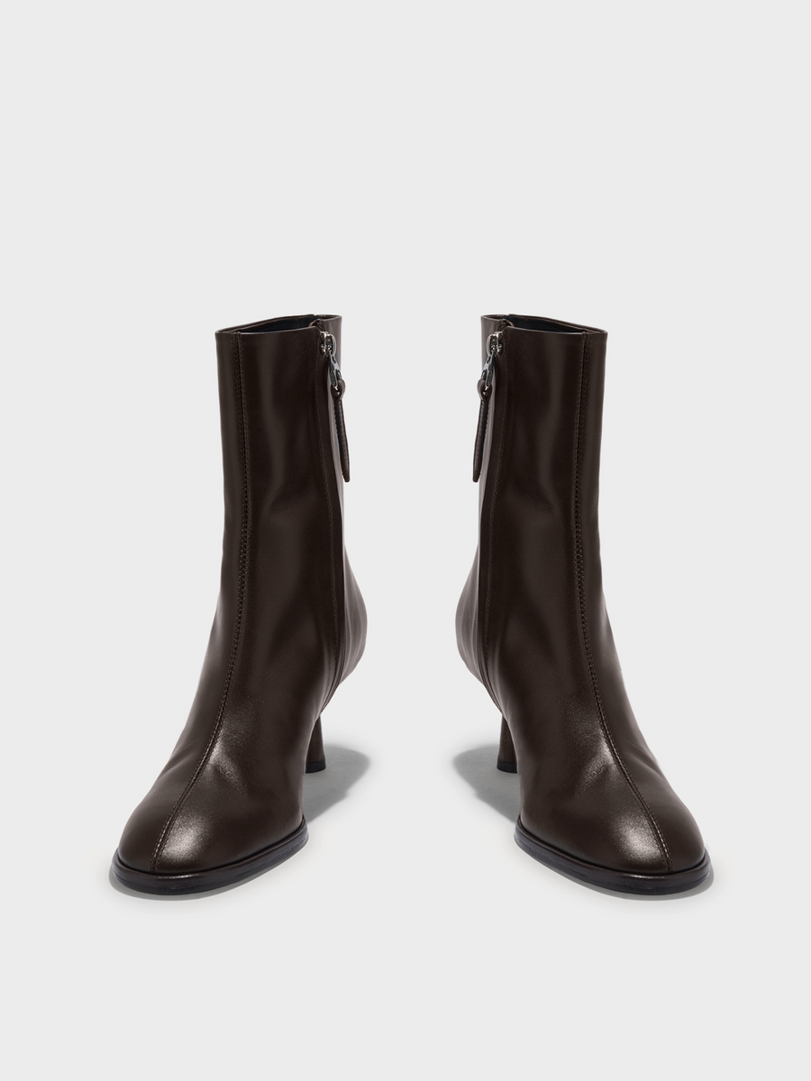 Aeyde | Dorothy Leather Ankle Boots Leather Ankle Boots for Women | Moka Calf | Round Toe | Mid Heel | Front View