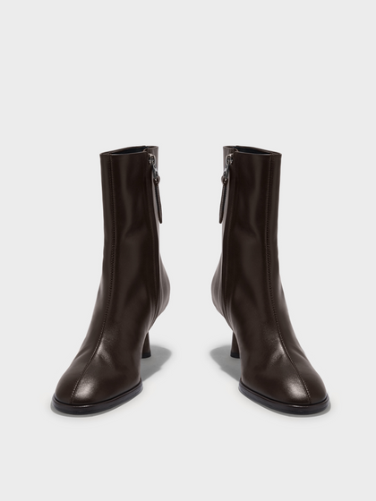 Aeyde | Dorothy Leather Ankle Boots Leather Ankle Boots for Women | Moka Calf | Round Toe | Mid Heel | Front View