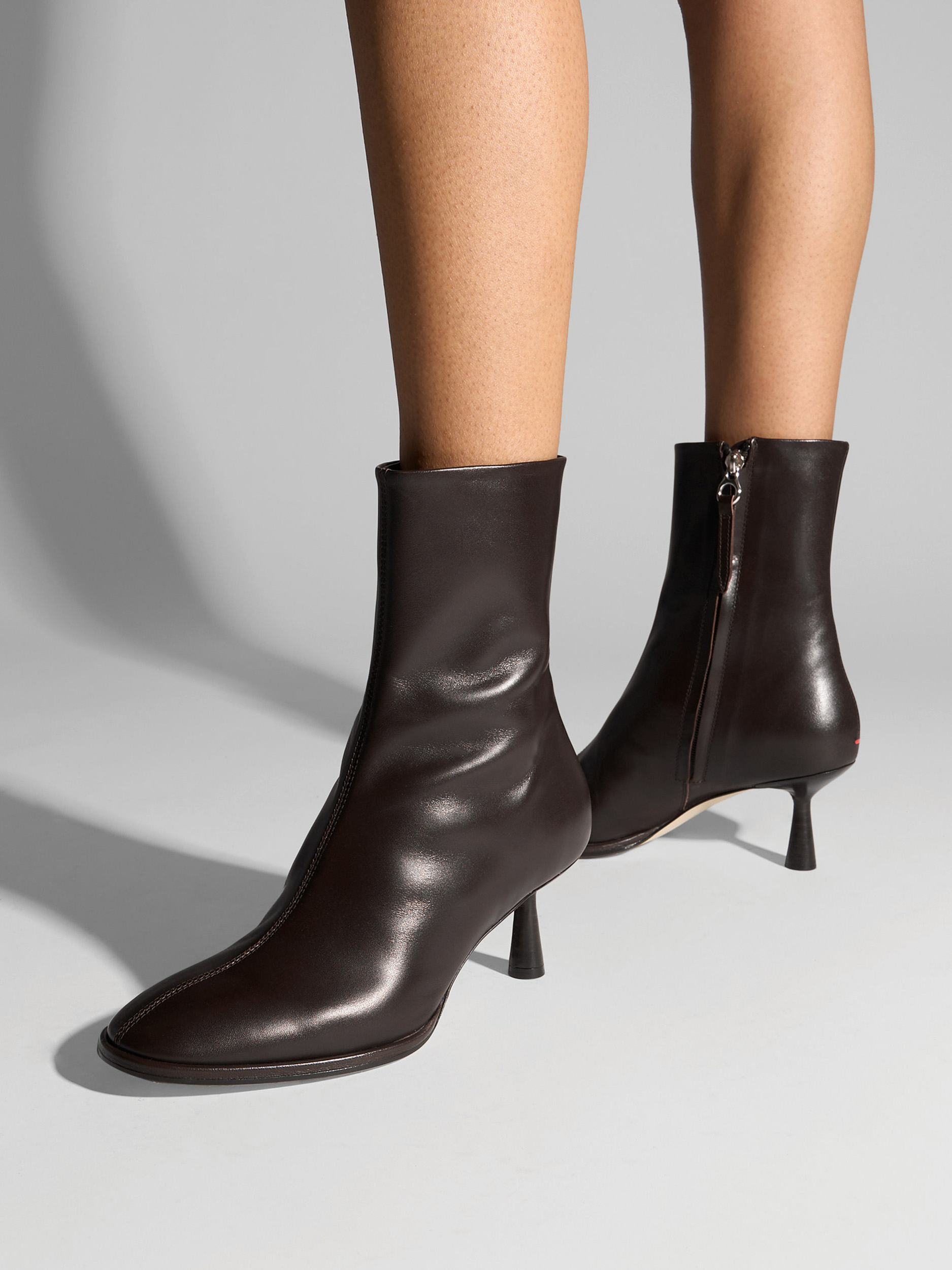 Aeyde | Dorothy Leather Ankle Boots Leather Ankle Boots for Women | Moka Calf | Round Toe | Mid Heel | On Feet