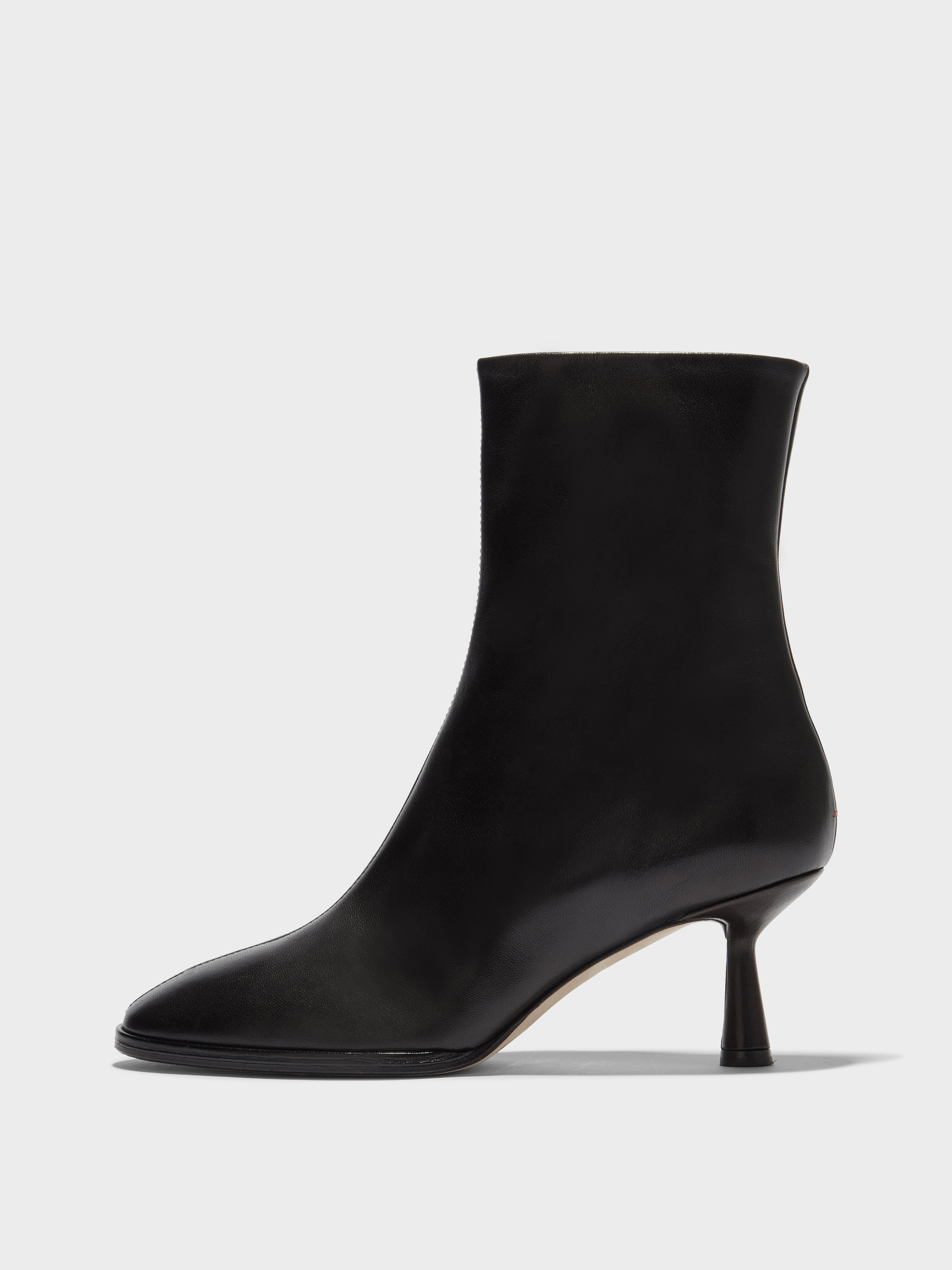 Aeyde | Dorothy Leather Ankle Boots for Women | Black Nappa | Round Toe | Mid Heel | Side View
