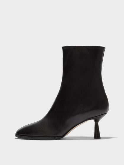 Aeyde | Dorothy Leather Ankle Boots for Women | Black Nappa | Round Toe | Mid Heel | Side View