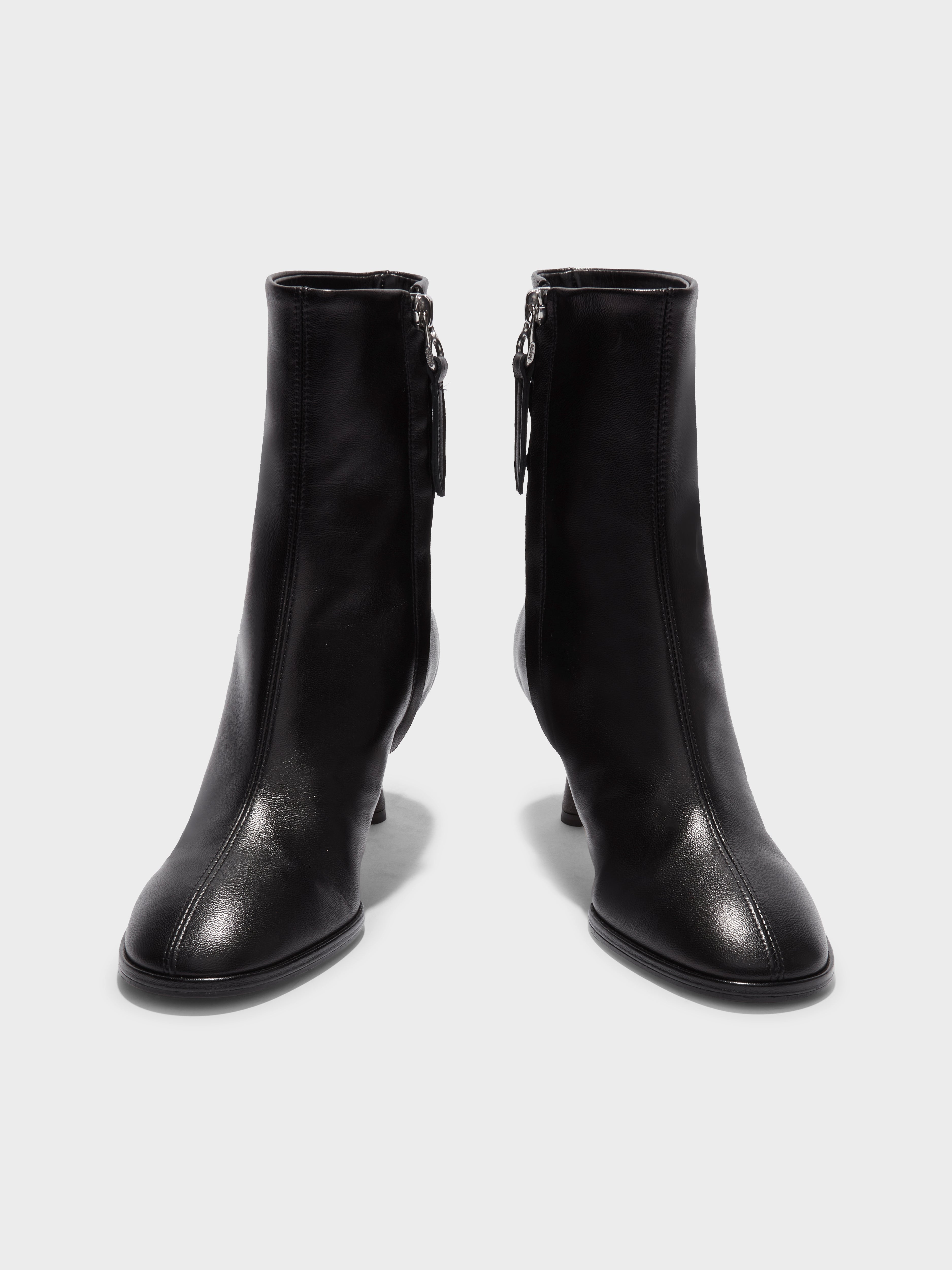 Aeyde | Dorothy Leather Ankle Boots for Women | Black Nappa | Round Toe | Mid Heel | Front View