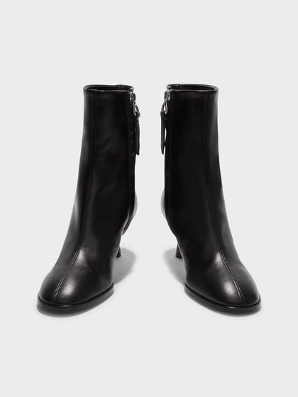 Aeyde | Dorothy Leather Ankle Boots for Women | Black Nappa | Round Toe | Mid Heel | Front View