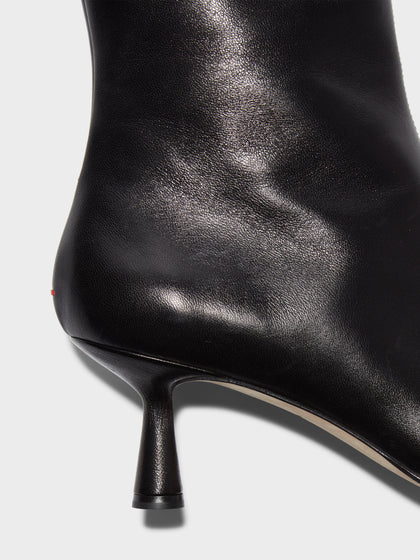 Aeyde | Dorothy Leather Ankle Boots for Women | Black Nappa | Round Toe | Mid Heel | Heel Details