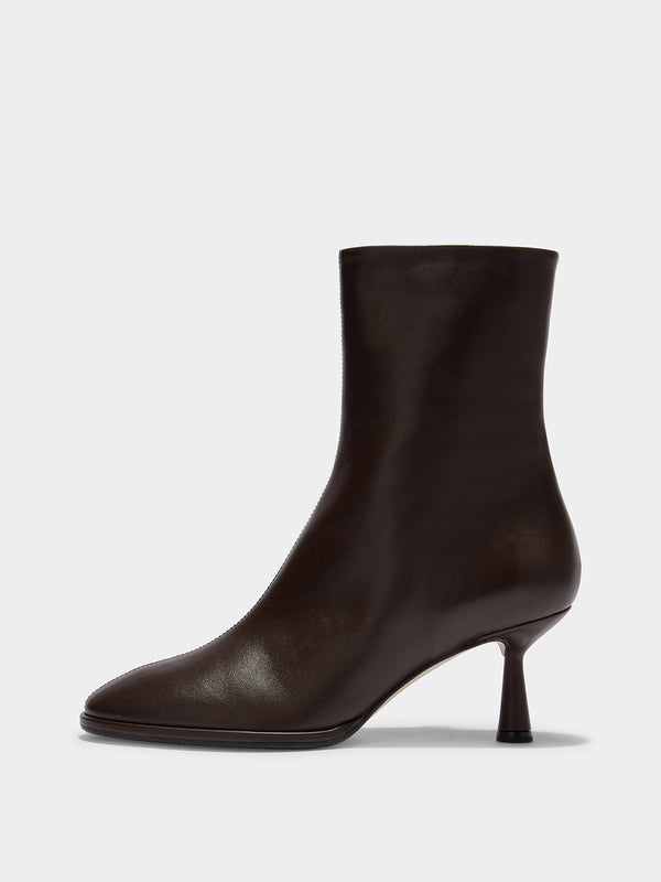 Aeyde | Dorothy Leather Ankle Boots for Women | Moka Nappa | Round Toe | Mid Heel | Side View