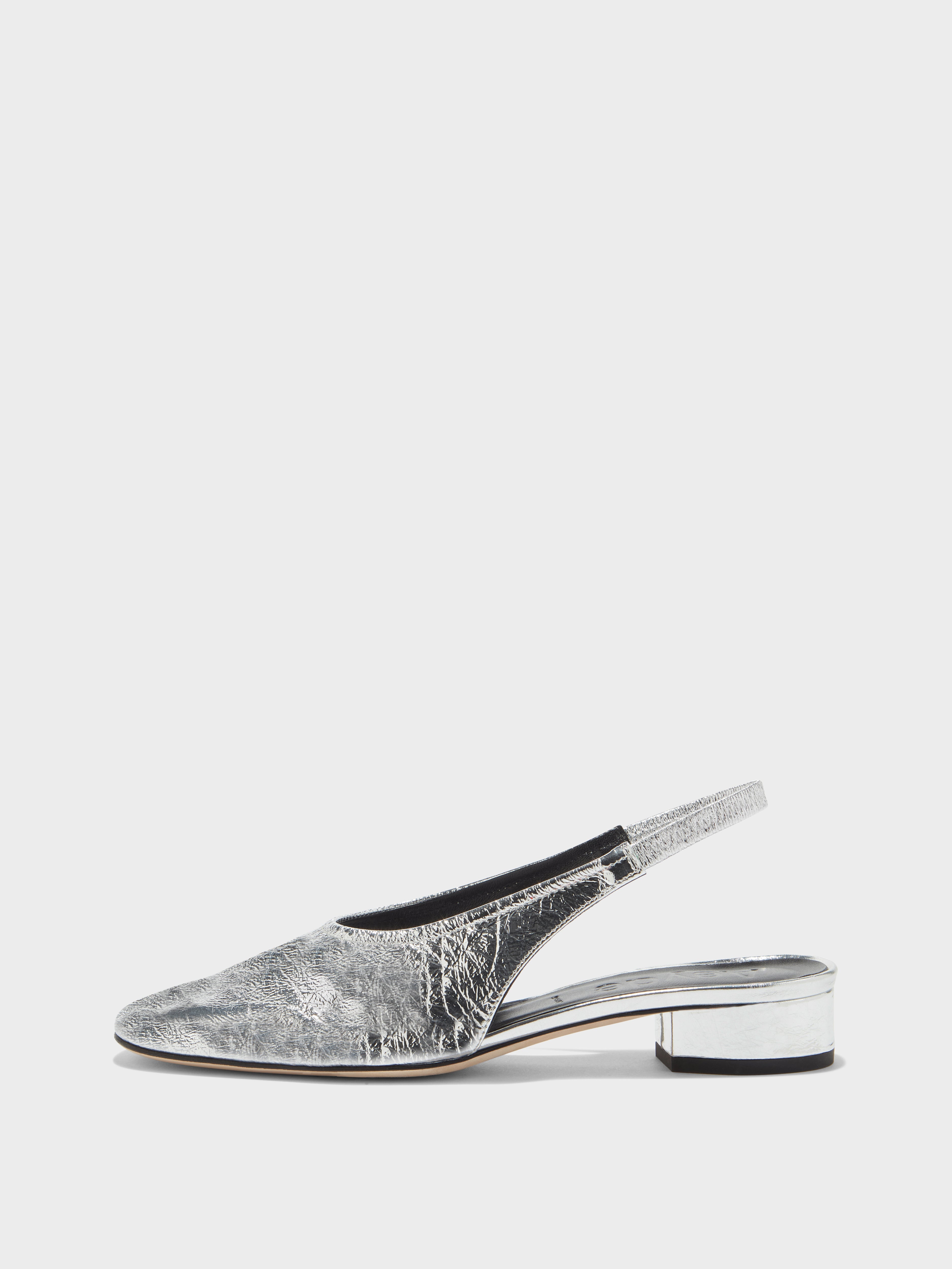 Aeyde | Dua Leather Flats for Women | Silver Crackle | Round Toe | Low Heel | Side View